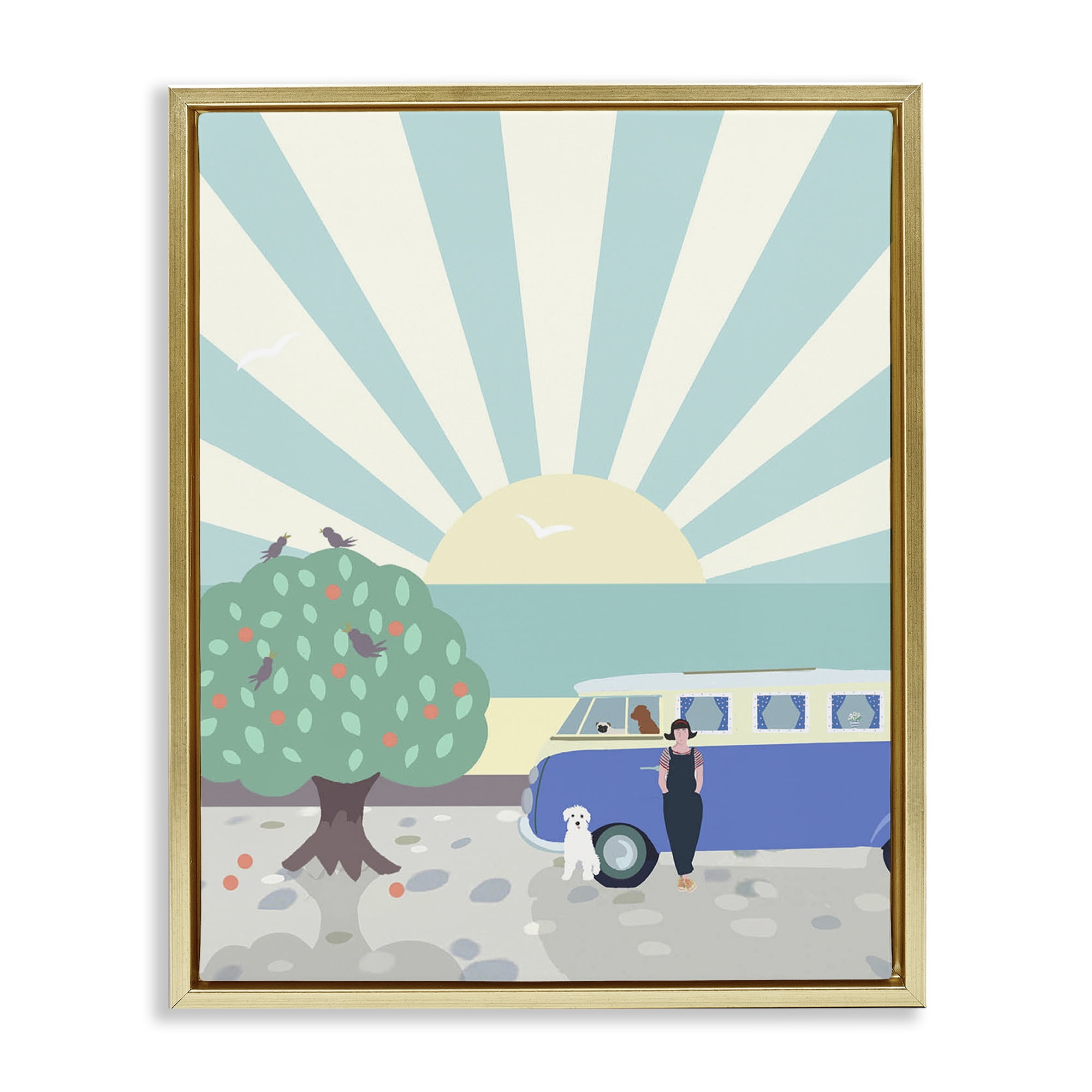 Stupell Industries Road Trip Stop Nautical & Beach Painting Gold Floater Framed Canvas Art Print Wall Art, 17 x 21