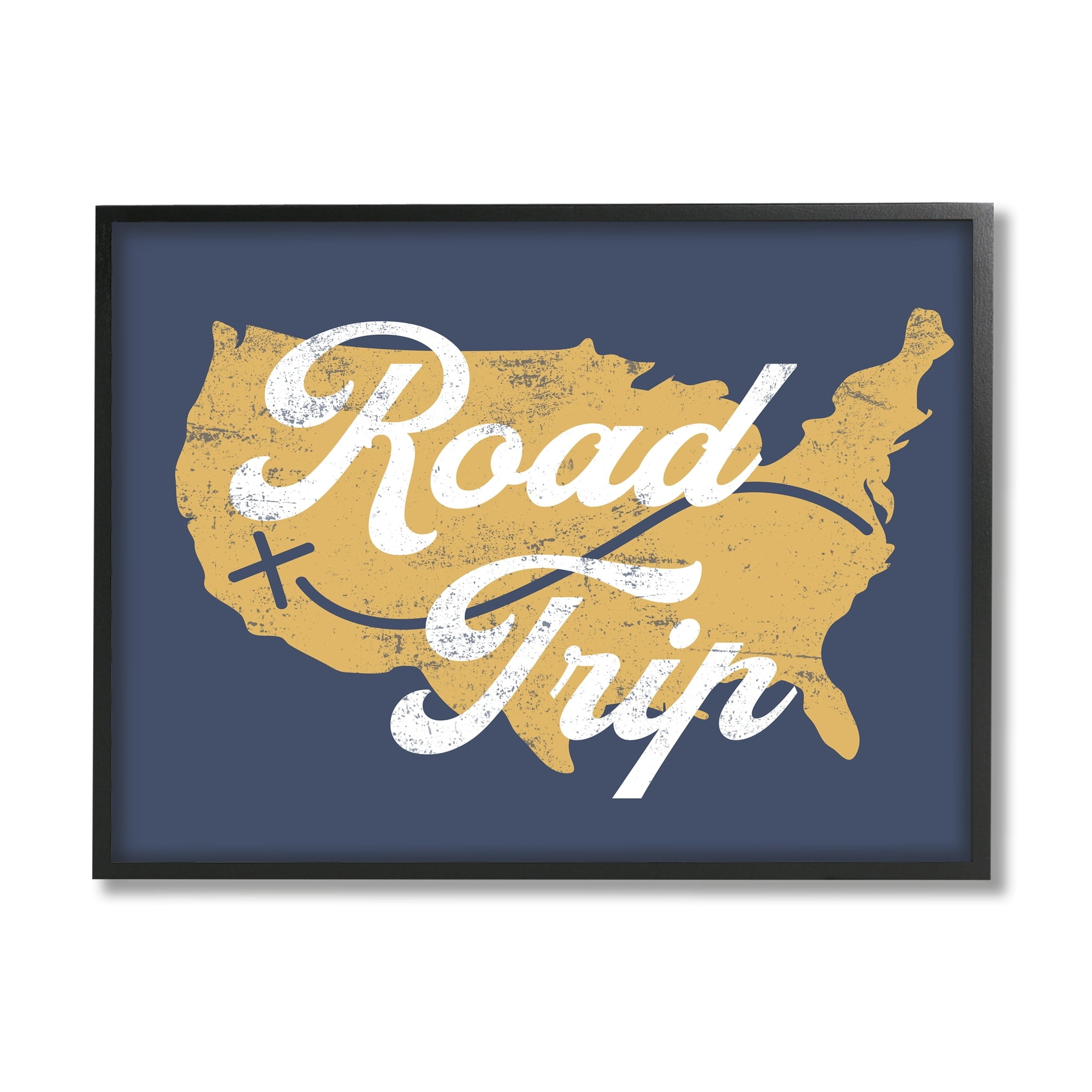 Stupell Industries Road Trip Vintage Text Traveling Country Map Framed Wall Art, 20 x 16, Design by Lil' Rue