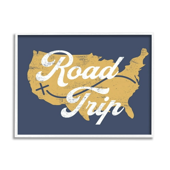 Stupell Industries Road Trip Vintage Text Traveling Country Map Framed Wall Art, 30 x 24, Design by Lil' Rue