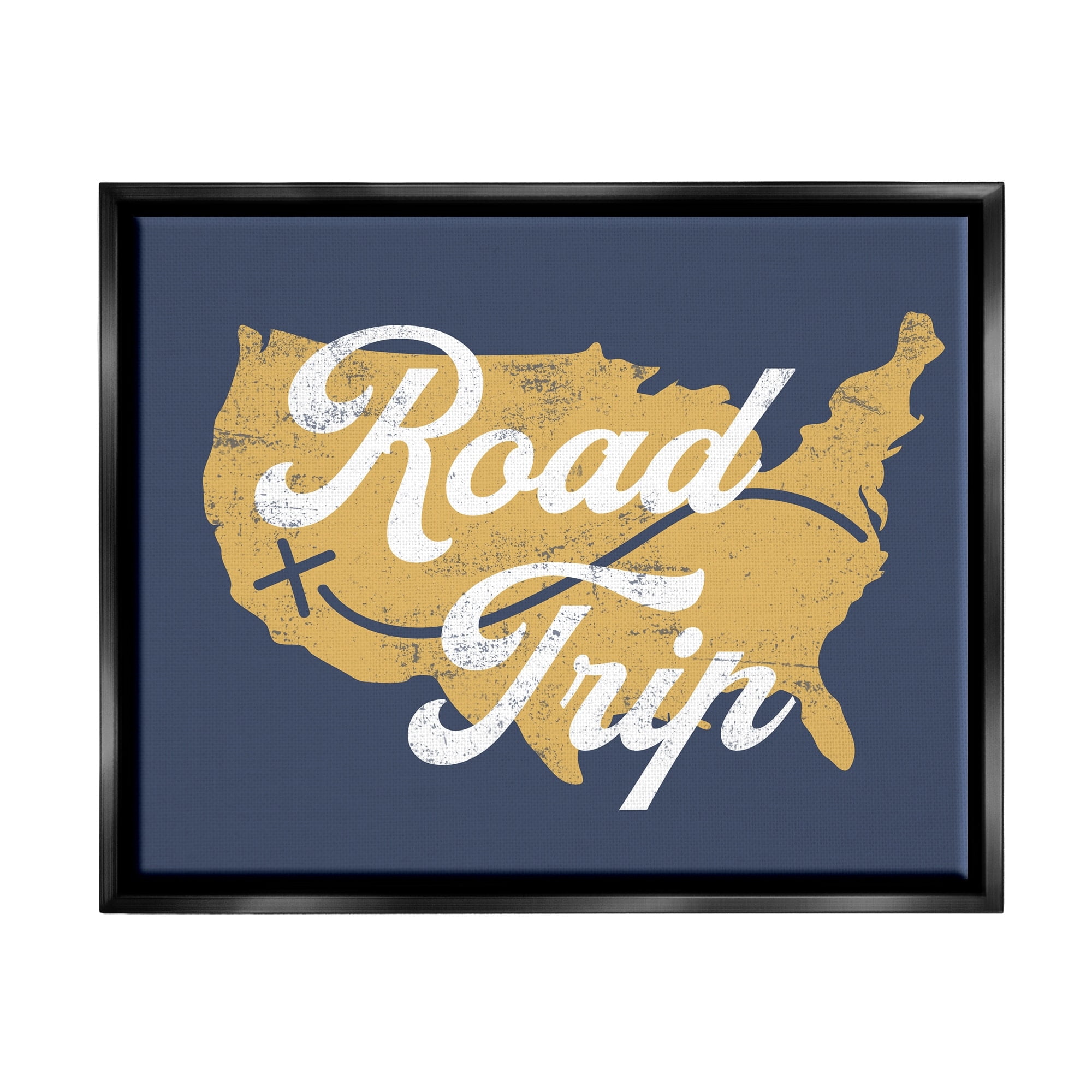 Stupell Industries Road Trip Vintage Text Traveling Country Map Jet Black Framed Floating Canvas Wall Art, 24x30, by Lil' Rue