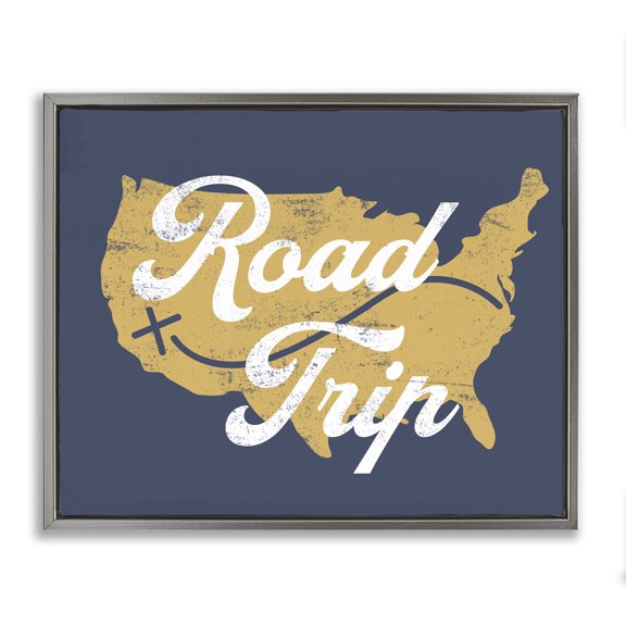 Stupell Industries Rustic Lodge Road Trip Vintage Text Traveling Country Map Gray Floating Frame Canvas Art, 21 x 17, by Lil' Rue