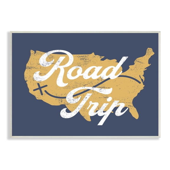 Stupell Industries Road Trip Vintage Text Traveling Country Map Wood Wall Art, 19 x 13, Design by Lil' Rue