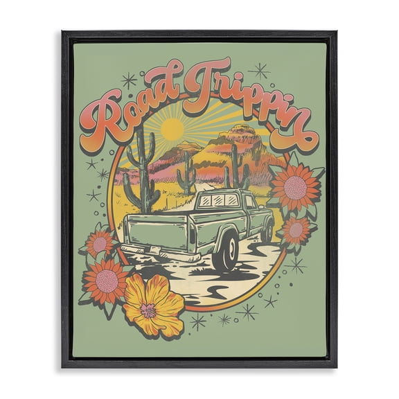Stupell Industries Road Trippin Retro Truck Black Framed Floater Canvas Wall Art design by Jedco Brands, Inc., 21 x 17