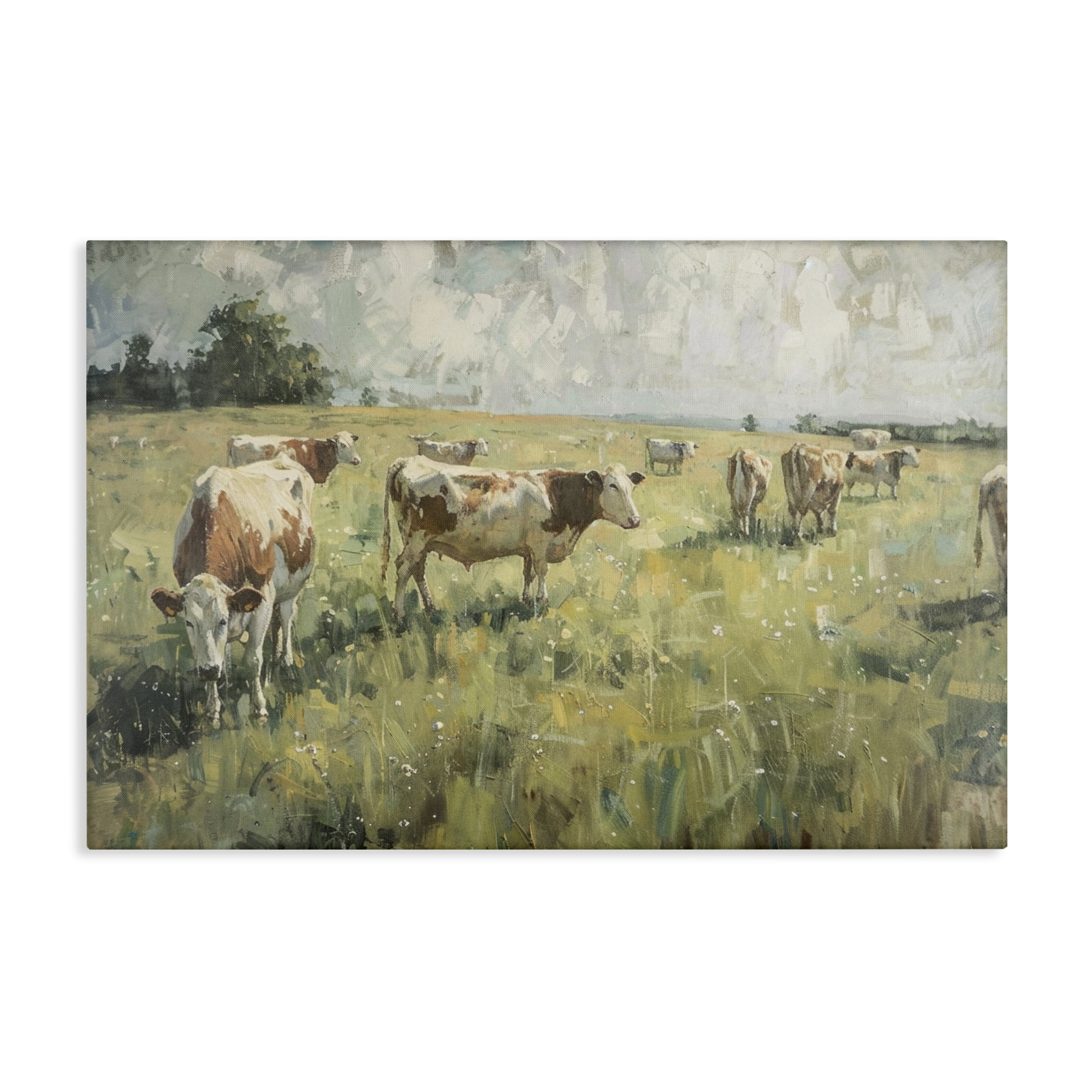 Stupell Industries Roaming Cows in Grasslands Landscape & Nature Painting Wrapped Canvas Art Print Wall Art, 24 x 16