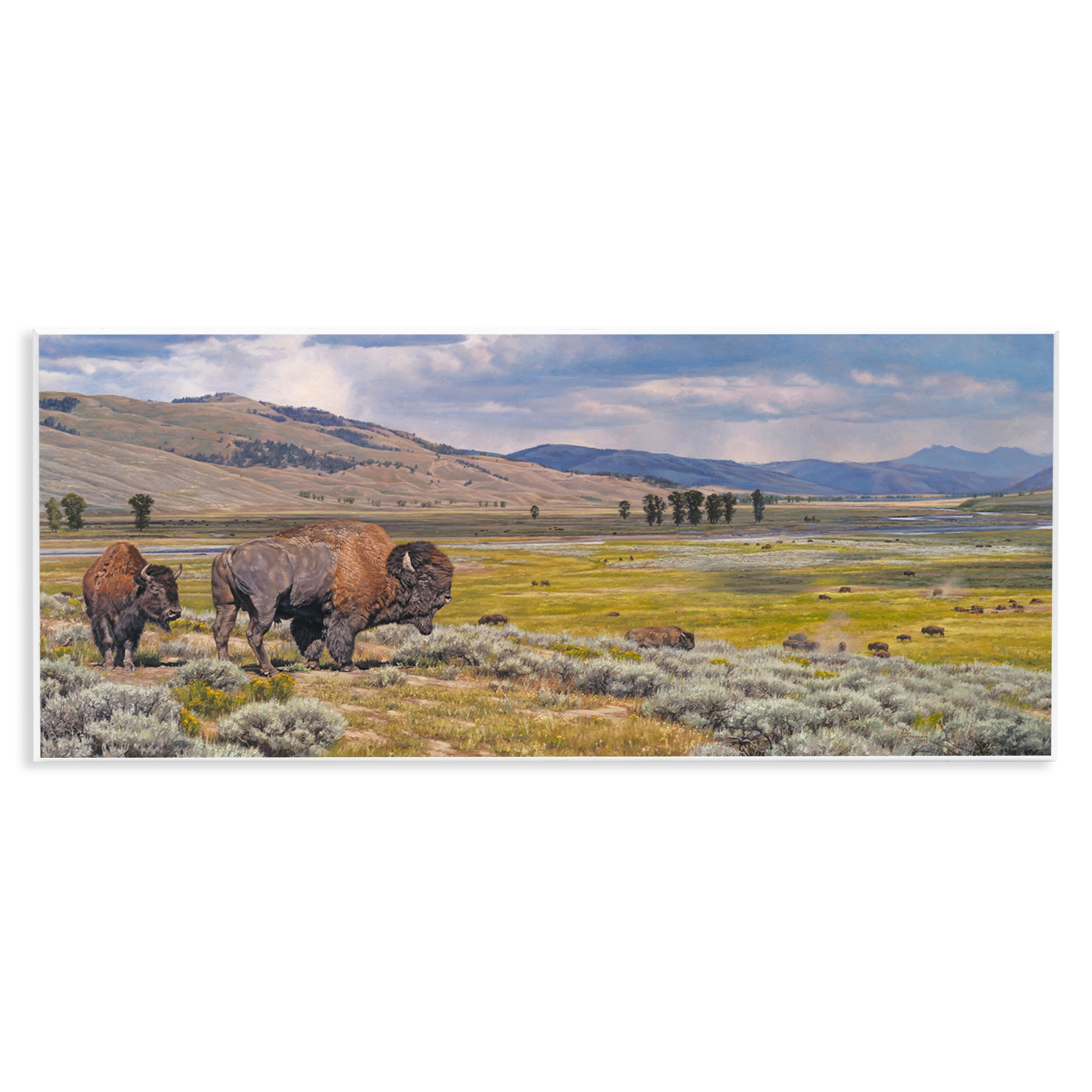 Stupell Industries Roaming Southwestern Bison Landscape Painting Unframed Art Print Wall Art, 17 x 7