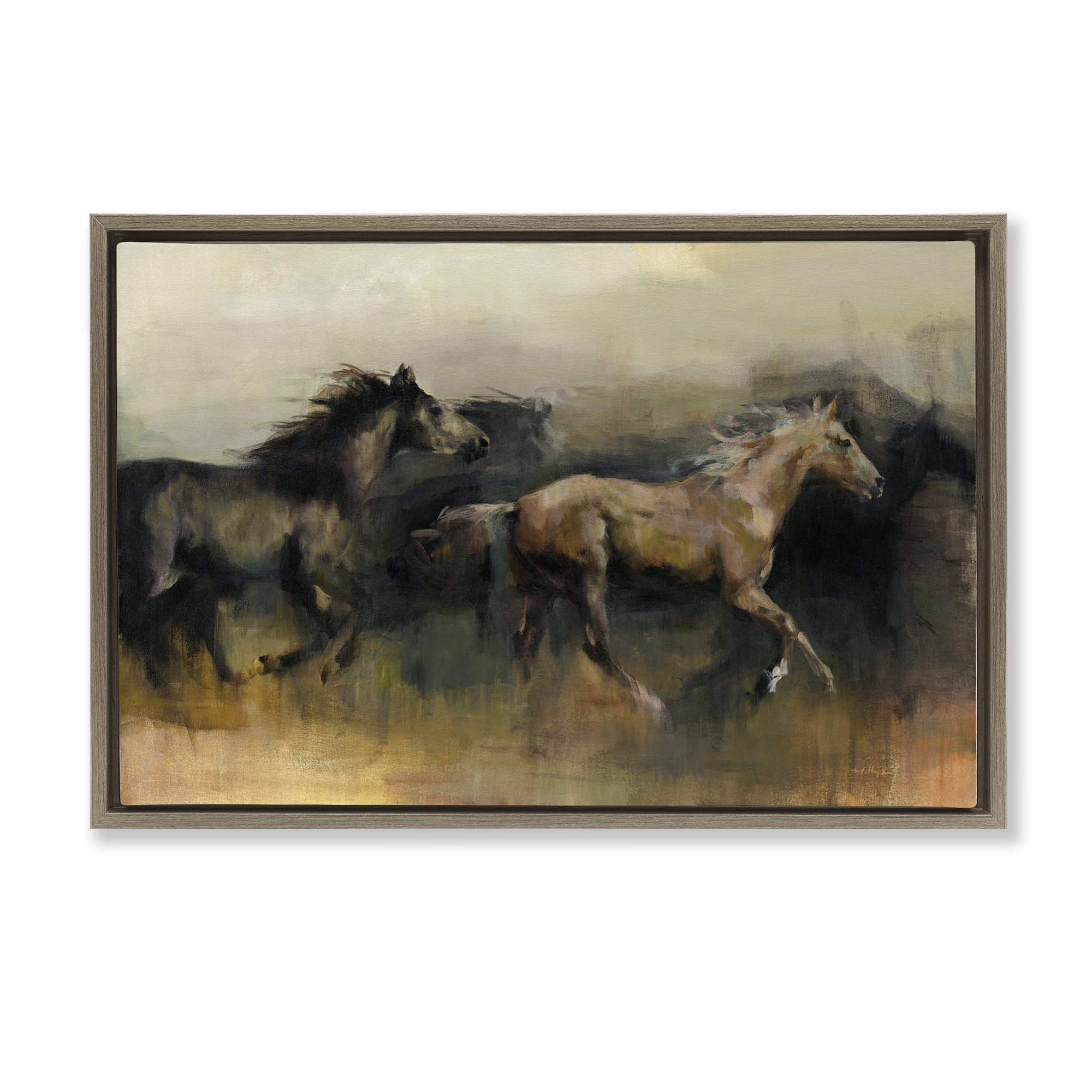 Stupell Industries Roaming The West Horses Animals Painting Brown Floater Framed Canvas Art Print Wall Art, 25 x 17