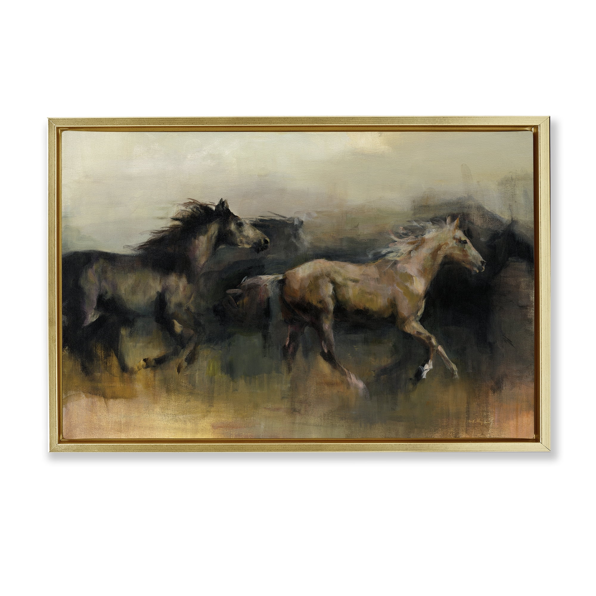 Stupell Industries Roaming The West Horses Animals Painting Gold Floater Framed Canvas Art Print Wall Art, 25 x 17