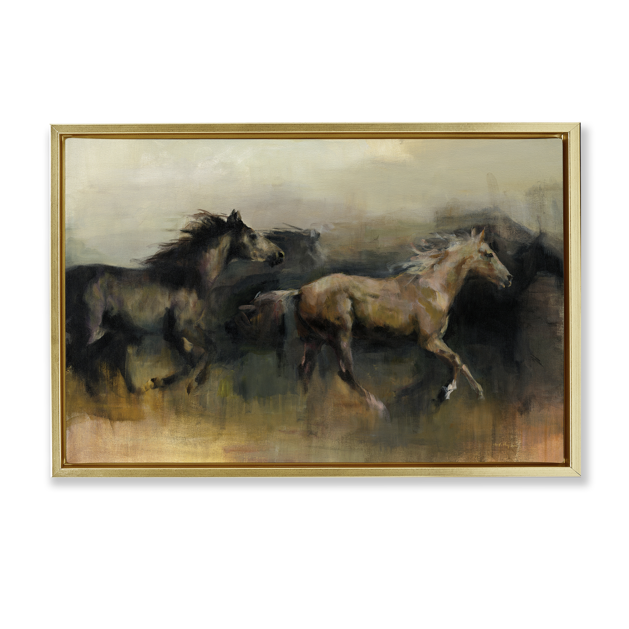 Stupell Industries Roaming The West Horses Animals Painting Gold Floater Framed Canvas Art Print Wall Art, 31 x 21