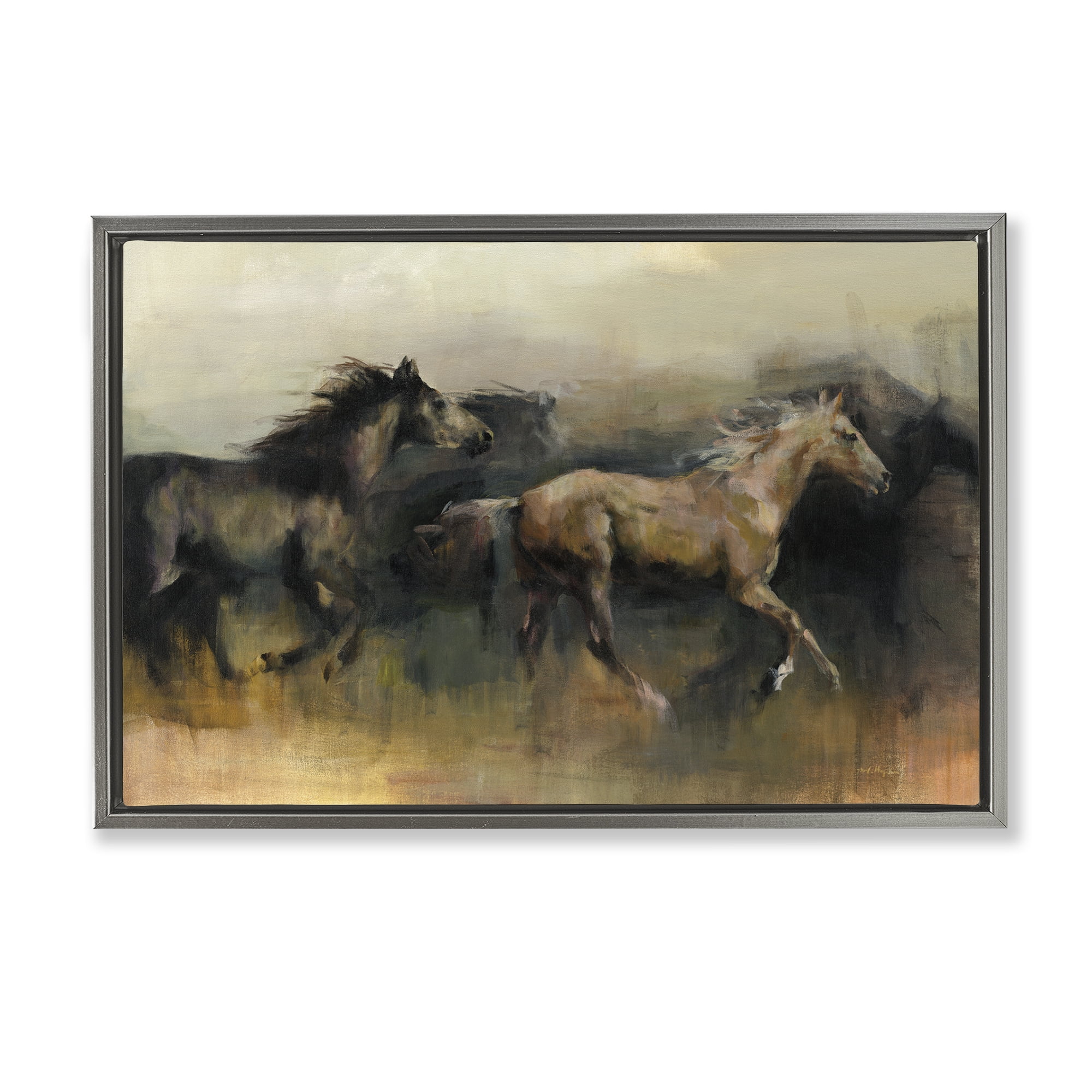 Stupell Industries Roaming The West Horses Animals Painting Gray Floater Framed Canvas Art Print Wall Art, 25 x 17
