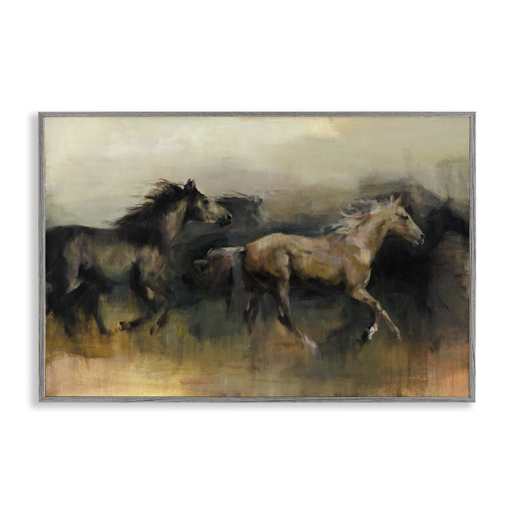 Stupell Industries Roaming The West Horses Animals Painting Gray Framed Art Print Wall Art, 18 x 12