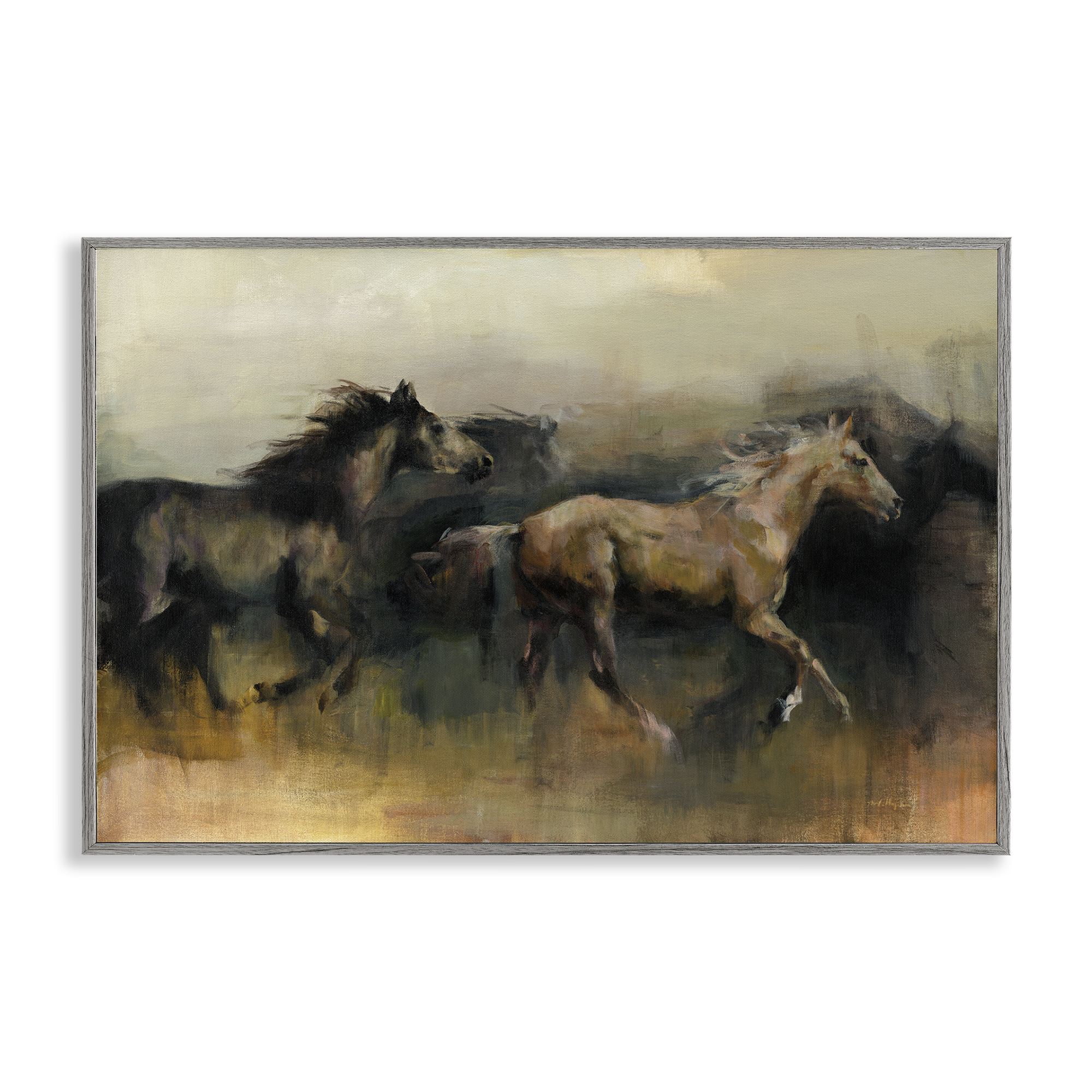 Stupell Industries Roaming The West Horses Animals Painting Gray Framed Art Print Wall Art, 30 x 20