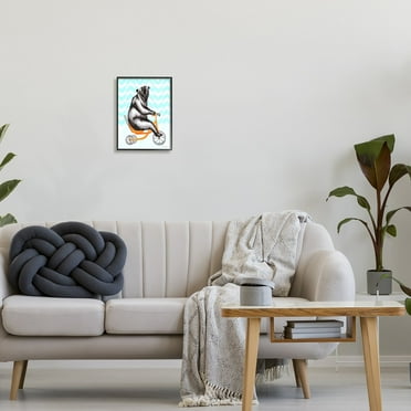 Stupell Industries Roaring Bear Riding Tricycle Whimsical Chevron Pattern Graphic Art Black Framed Art Print Wall Art, Design by Amelie Legault