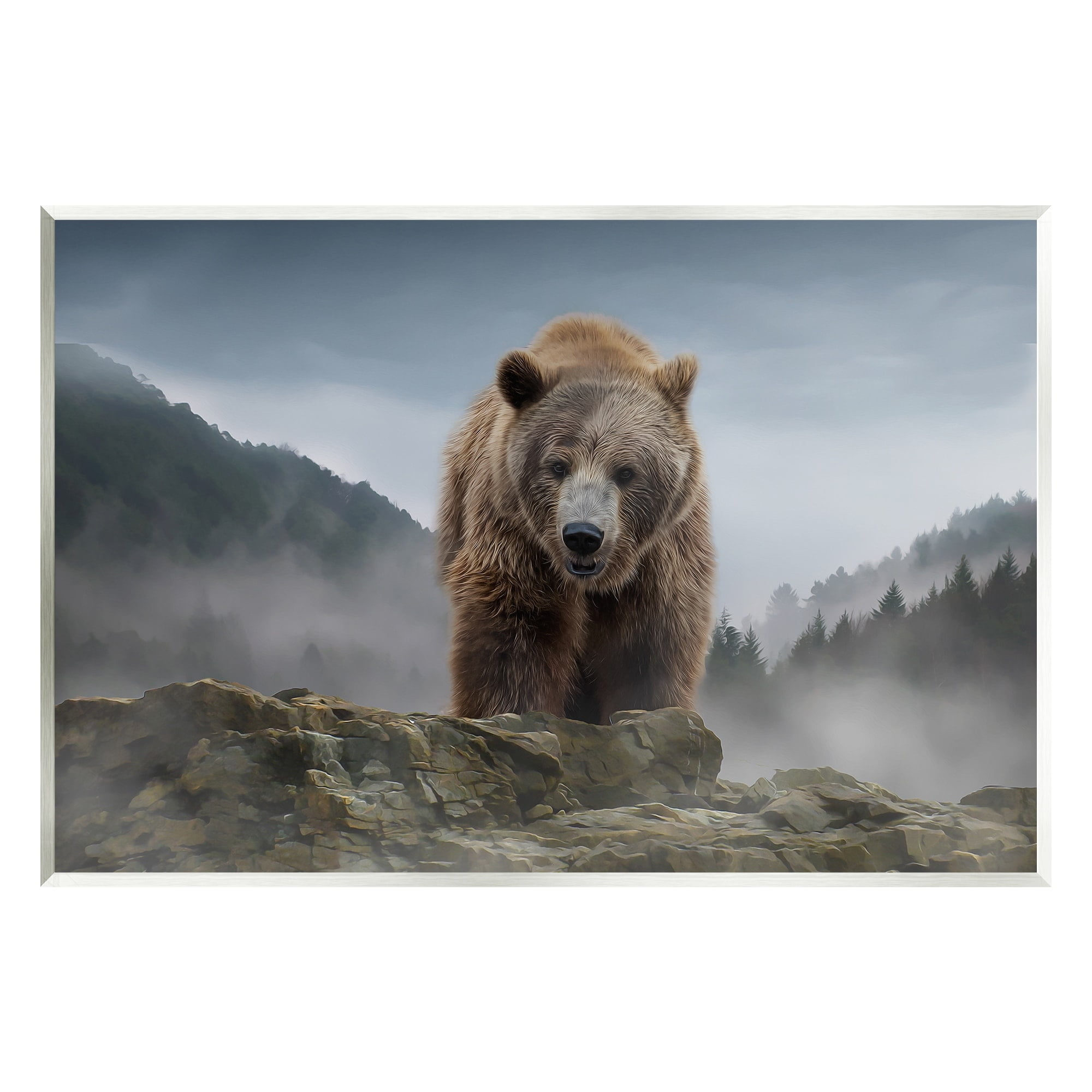 Stupell Industries Roaring Brown Grizzly Bear Rocky Mountain Top View Graphic Art Unframed Art Print Wall Art, Design by Kelley Parker