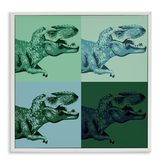 Stupell Industries Roaring T-Rex Dinosaur Kids Vintage Pop Style Graphic Art White Framed Art Print Wall Art, Design by Daphne Polselli
