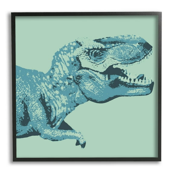 Stupell Industries Roaring T-Rex Dinosaur Vintage Stamp Style Design Graphic Art Black Framed Art Print Wall Art, Design by Daphne Polselli