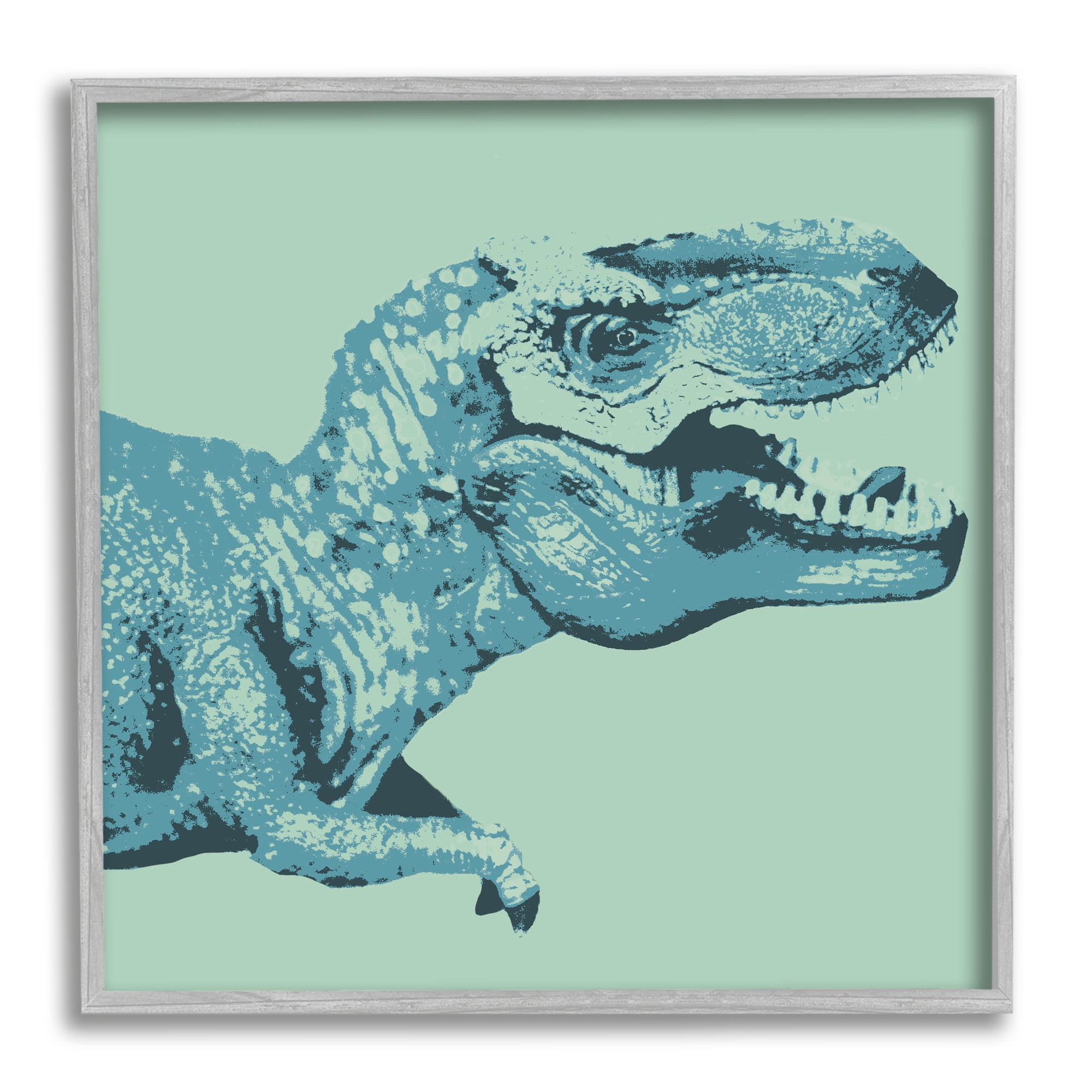 Stupell Industries Roaring T-Rex Dinosaur Vintage Stamp Style Design Graphic Art Gray Framed Art Print Wall Art, Design by Daphne Polselli