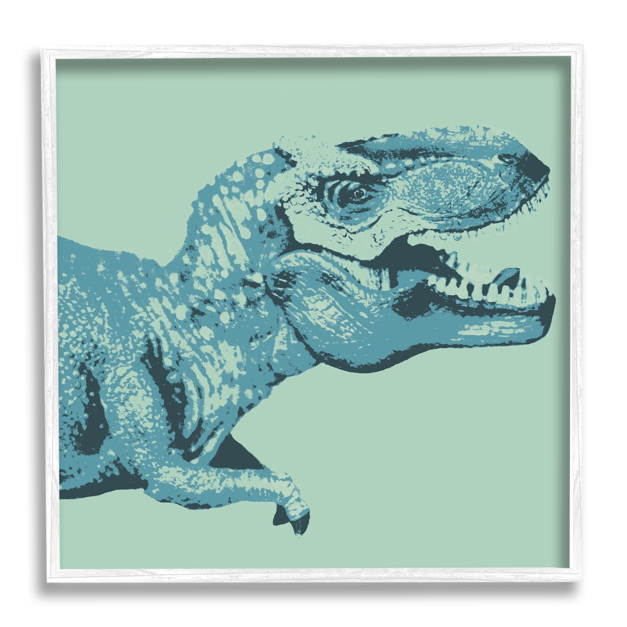 Stupell Industries Roaring T-Rex Dinosaur Vintage Stamp Style Design Graphic Art White Framed Art Print Wall Art, Design by Daphne Polselli