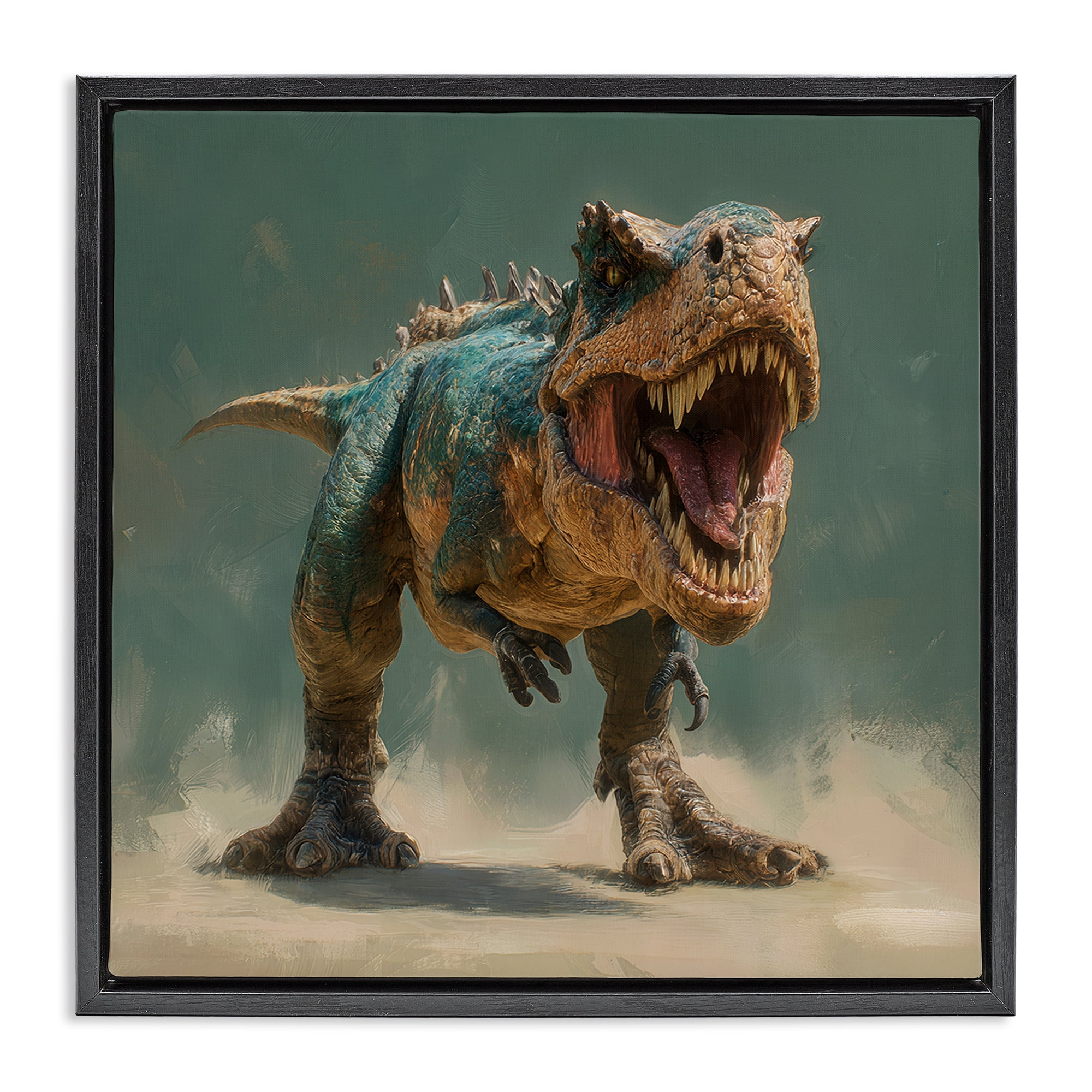Stupell Industries Roaring T-Rex in Green Black Framed Floater Canvas Wall Art, design by Wumples