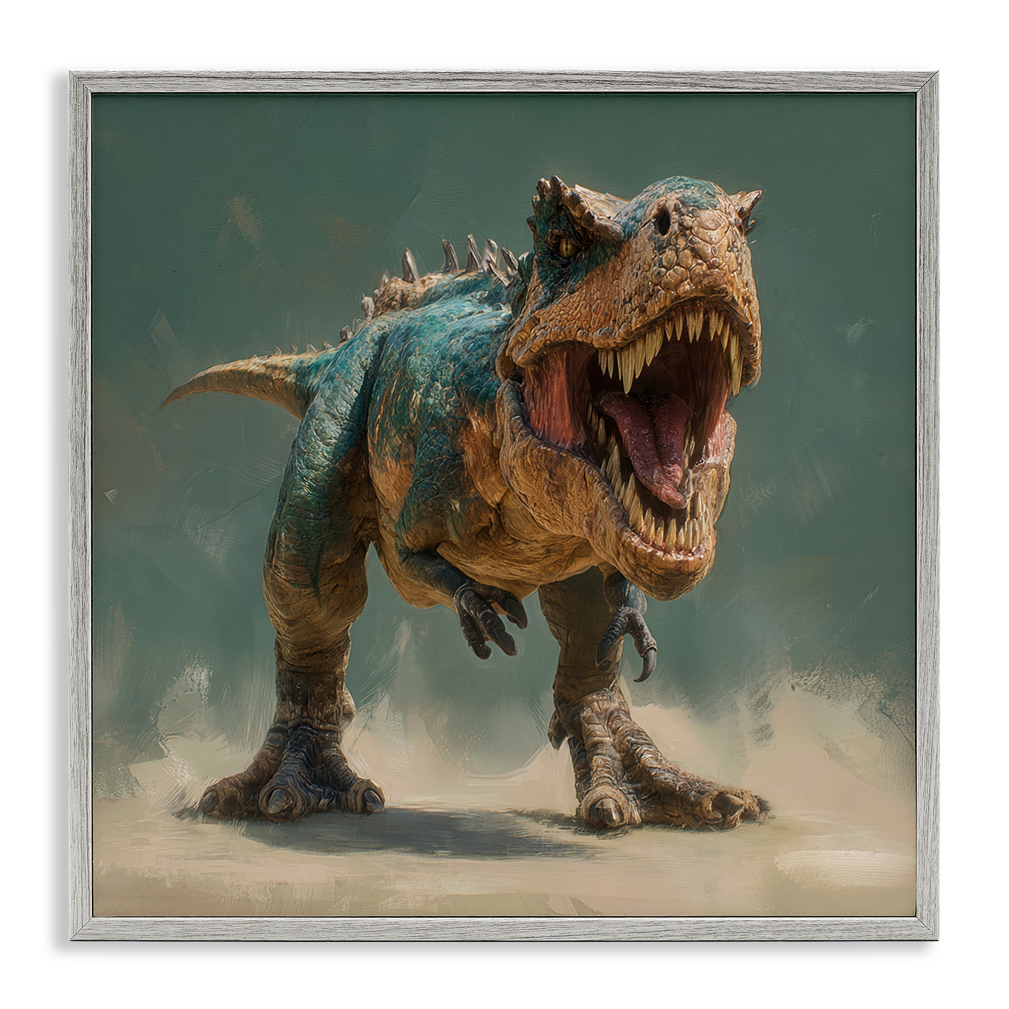 Stupell Industries Roaring T-Rex in Green Gray Framed Giclee Art, design by Wumples