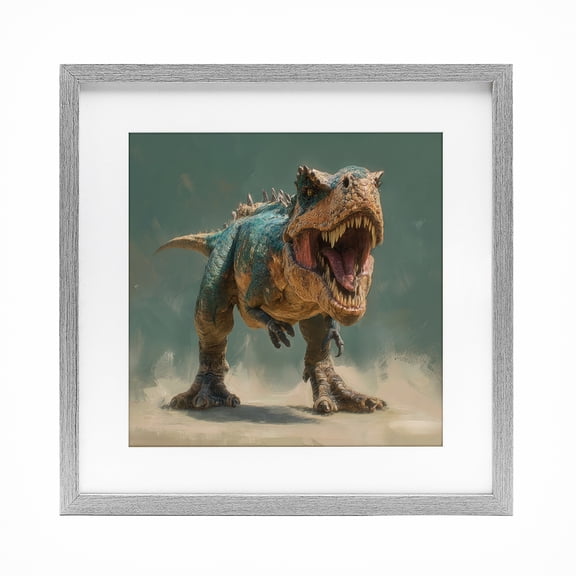 Stupell Industries Roaring T-Rex in Green Gray Framed Print Under Glass, design by Wumples