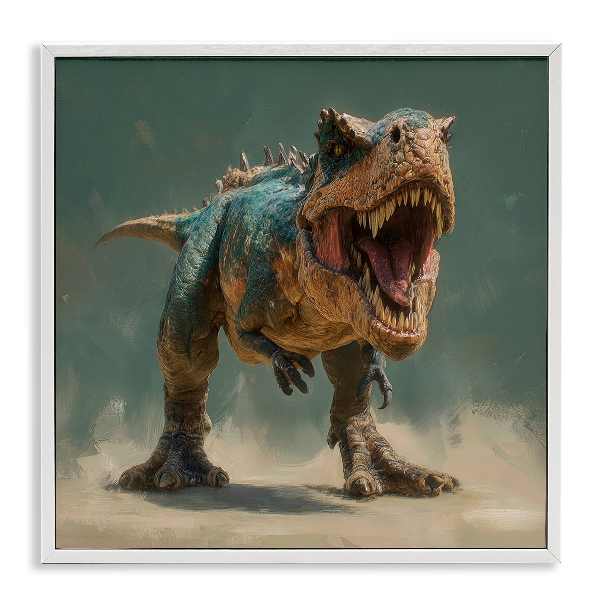 Stupell Industries Roaring T-Rex in Green White Framed Giclee Art, design by Wumples