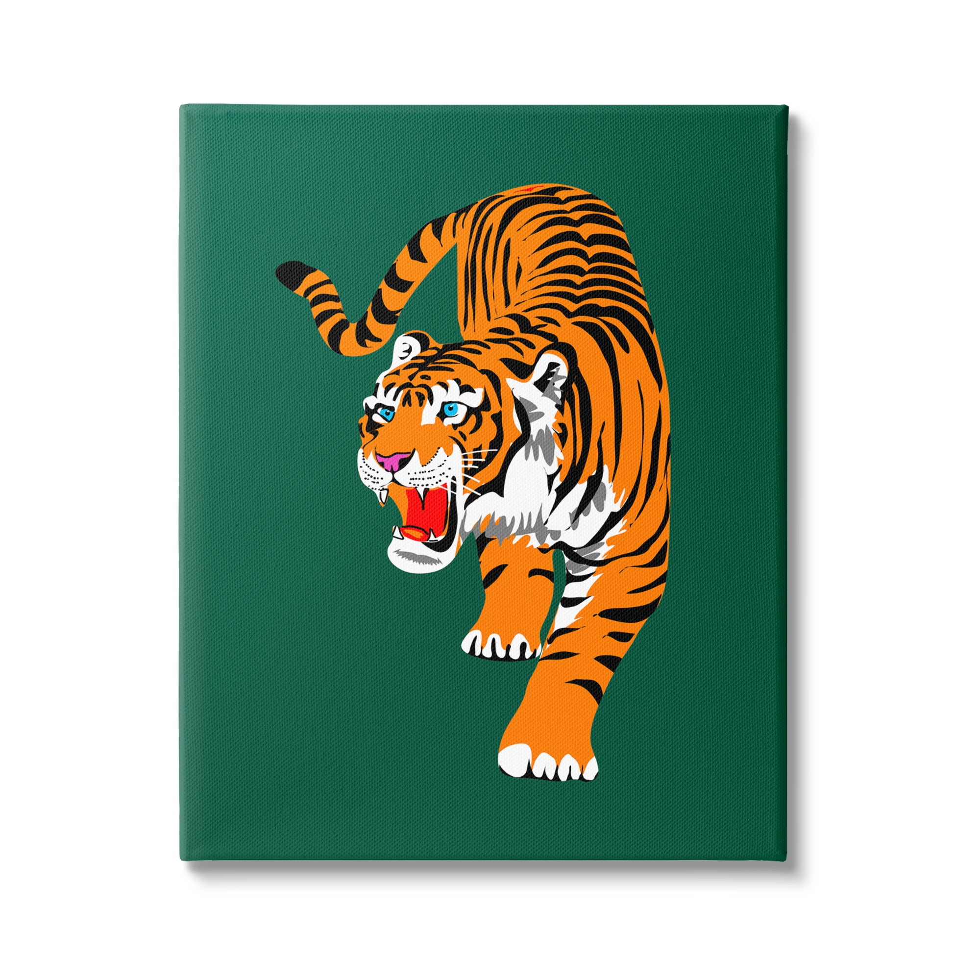 Stupell Industries Roaring Tiger on Green Animals & Insects Painting Gallery Wrapped Canvas Art Print Wall Art, 30 x 40