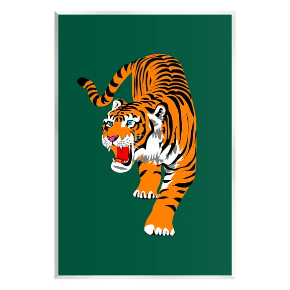 Stupell Industries Roaring Tiger on Green Animals & Insects Painting Unframed Art Print Wall Art, 10 x 15