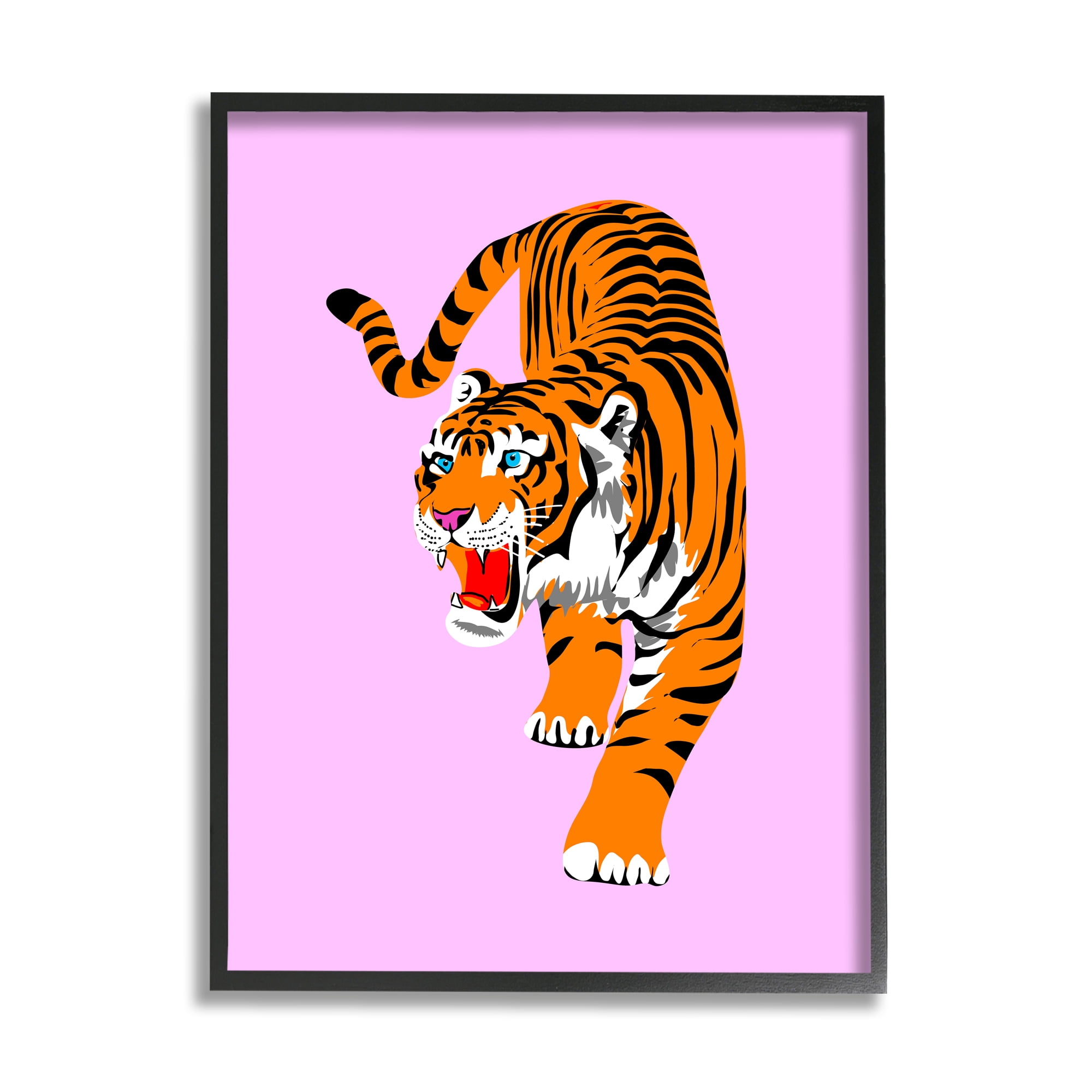 Stupell Industries Roaring Tiger on Pink Animals & Insects Painting Black Framed Art Print Wall Art, 24 x 30