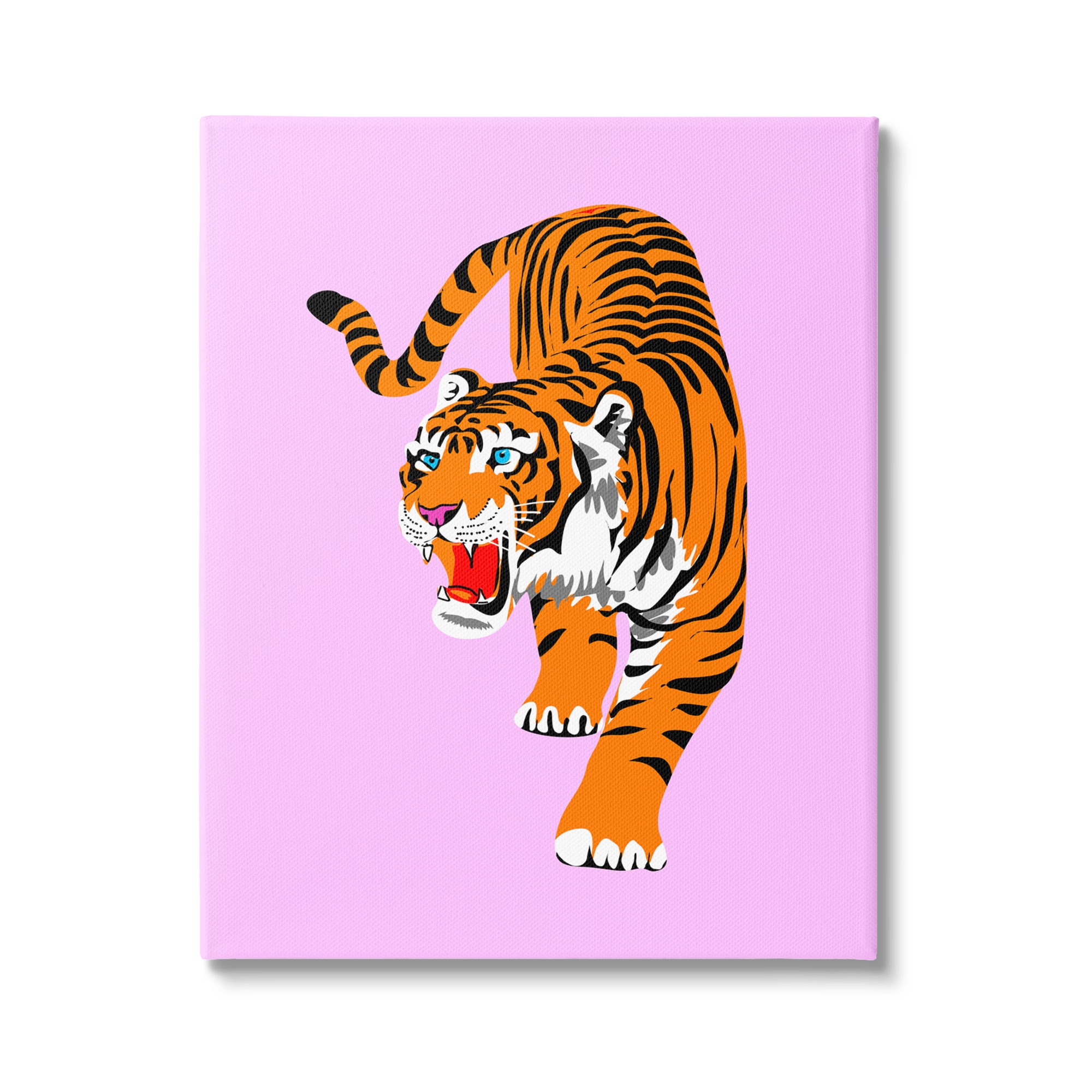 Stupell Industries Roaring Tiger on Pink Animals & Insects Painting Gallery Wrapped Canvas Art Print Wall Art, 36 x 48
