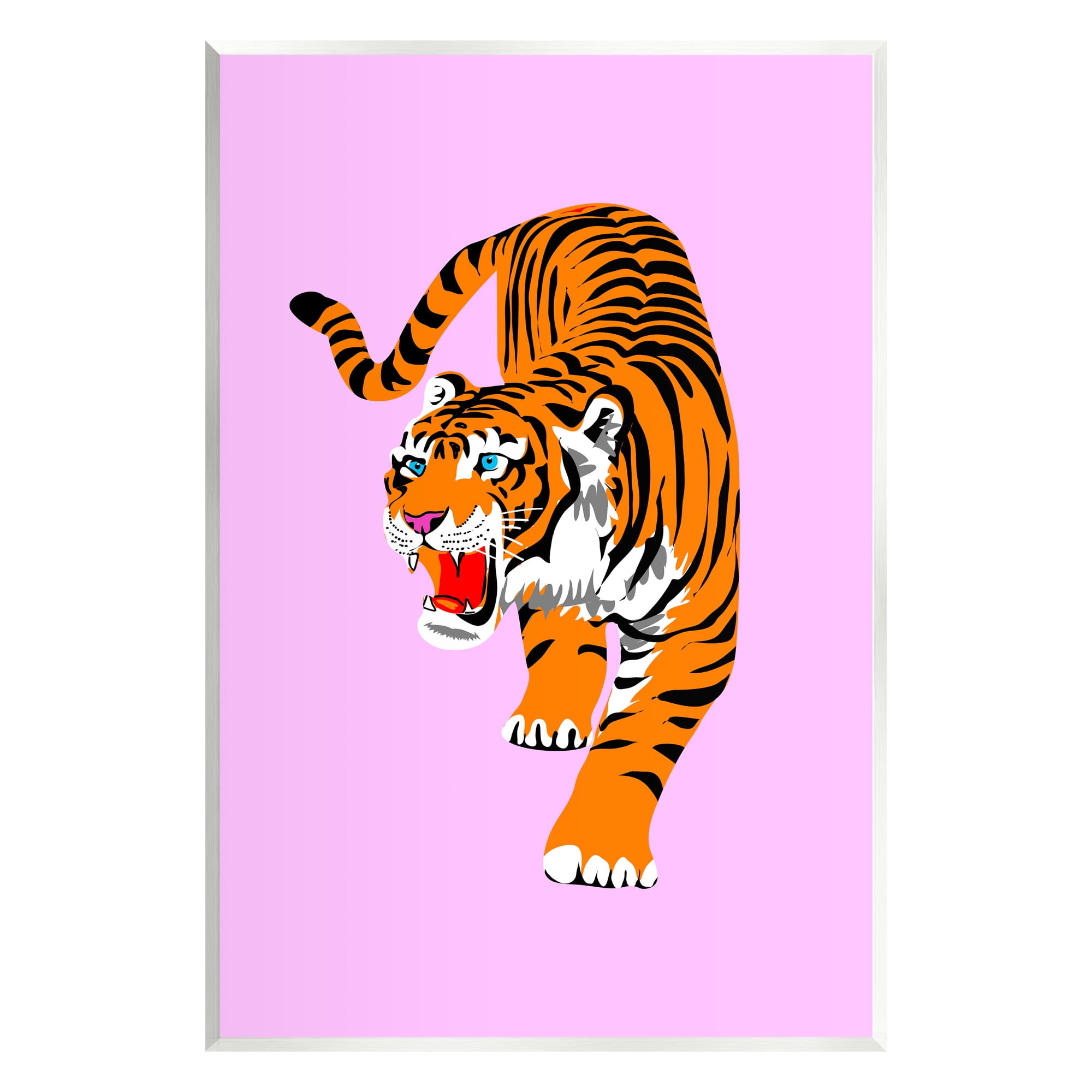Stupell Industries Roaring Tiger on Pink Animals & Insects Painting Unframed Art Print Wall Art, 10 x 15