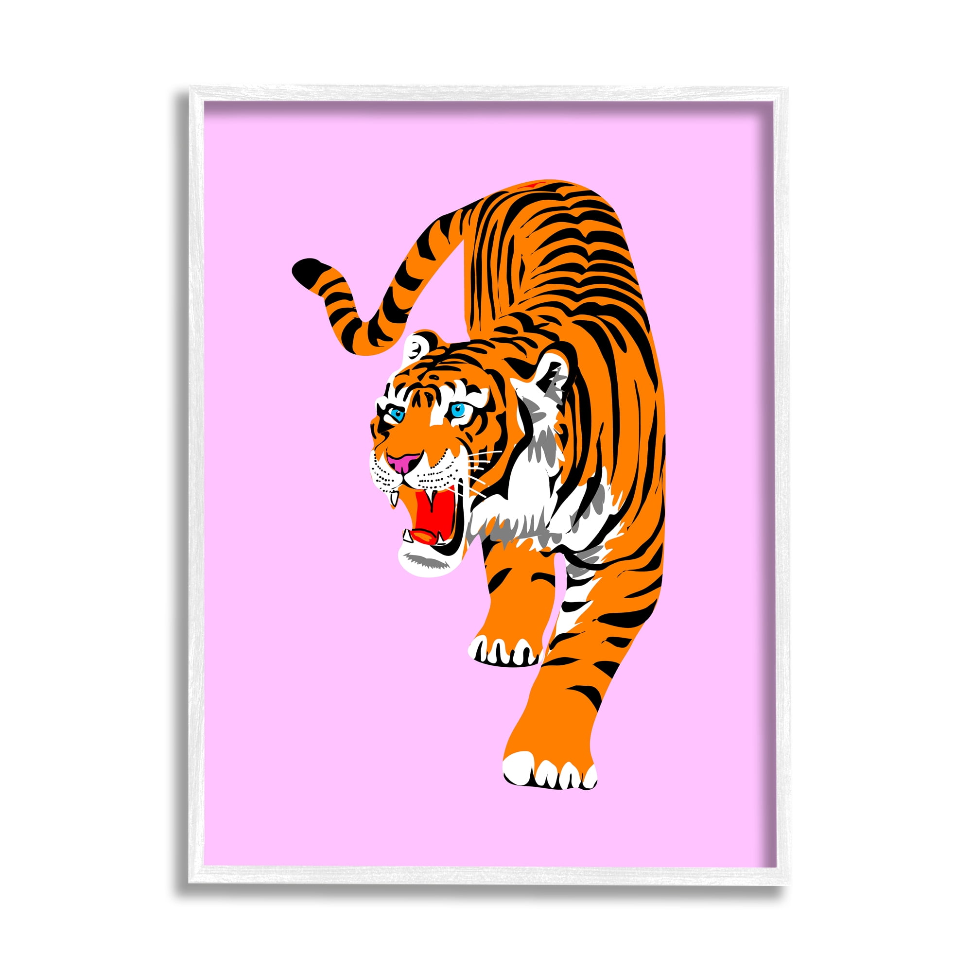 Stupell Industries Roaring Tiger on Pink Animals & Insects Painting White Framed Art Print Wall Art, 24 x 30