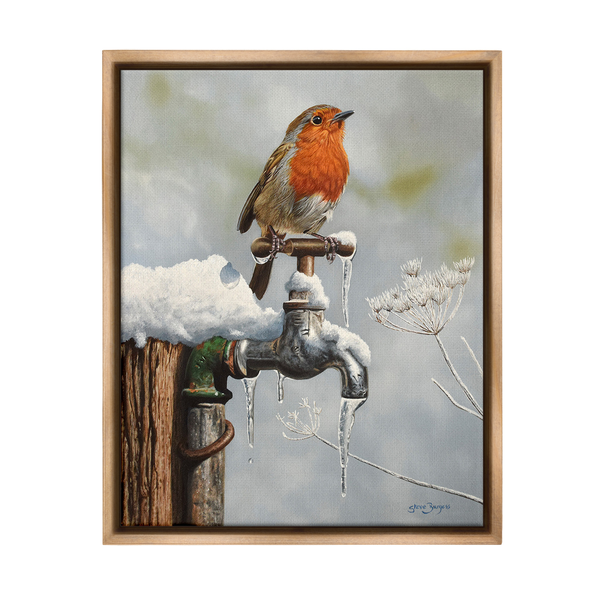 Stupell Industries Robin Bird & Winter Scene Animals & Insects Painting Brown Floater Framed Canvas Art Print Wall Art, 17 x 21