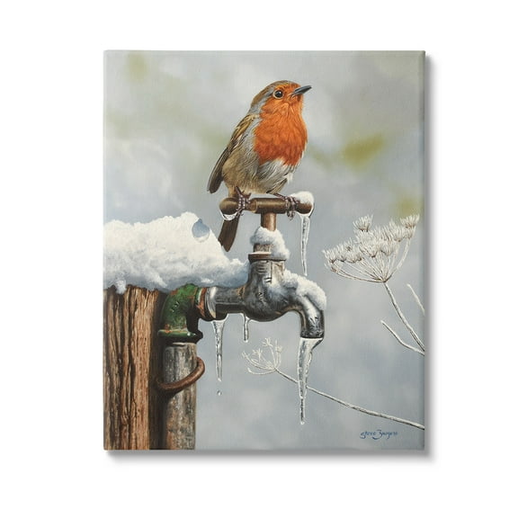 Stupell Industries Robin Bird & Winter Scene Animals & Insects Painting Gallery Wrapped Canvas Art Print Wall Art, 16 x 20
