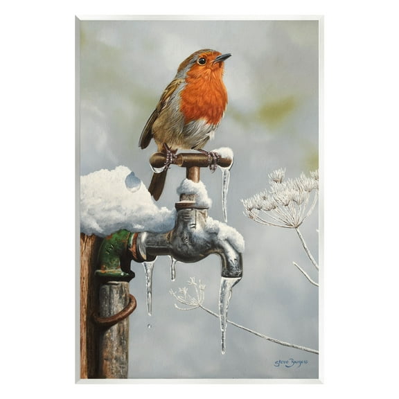 Stupell Industries Robin Bird & Winter Scene Animals & Insects Painting Unframed Art Print Wall Art, 10 x 15