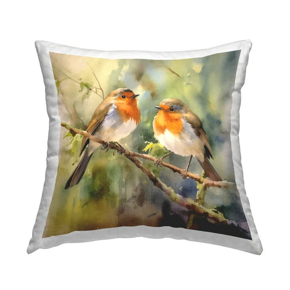 Stupell Industries Robin Birds on Branch Decorative Printed Throw Pillow, 18 x 18