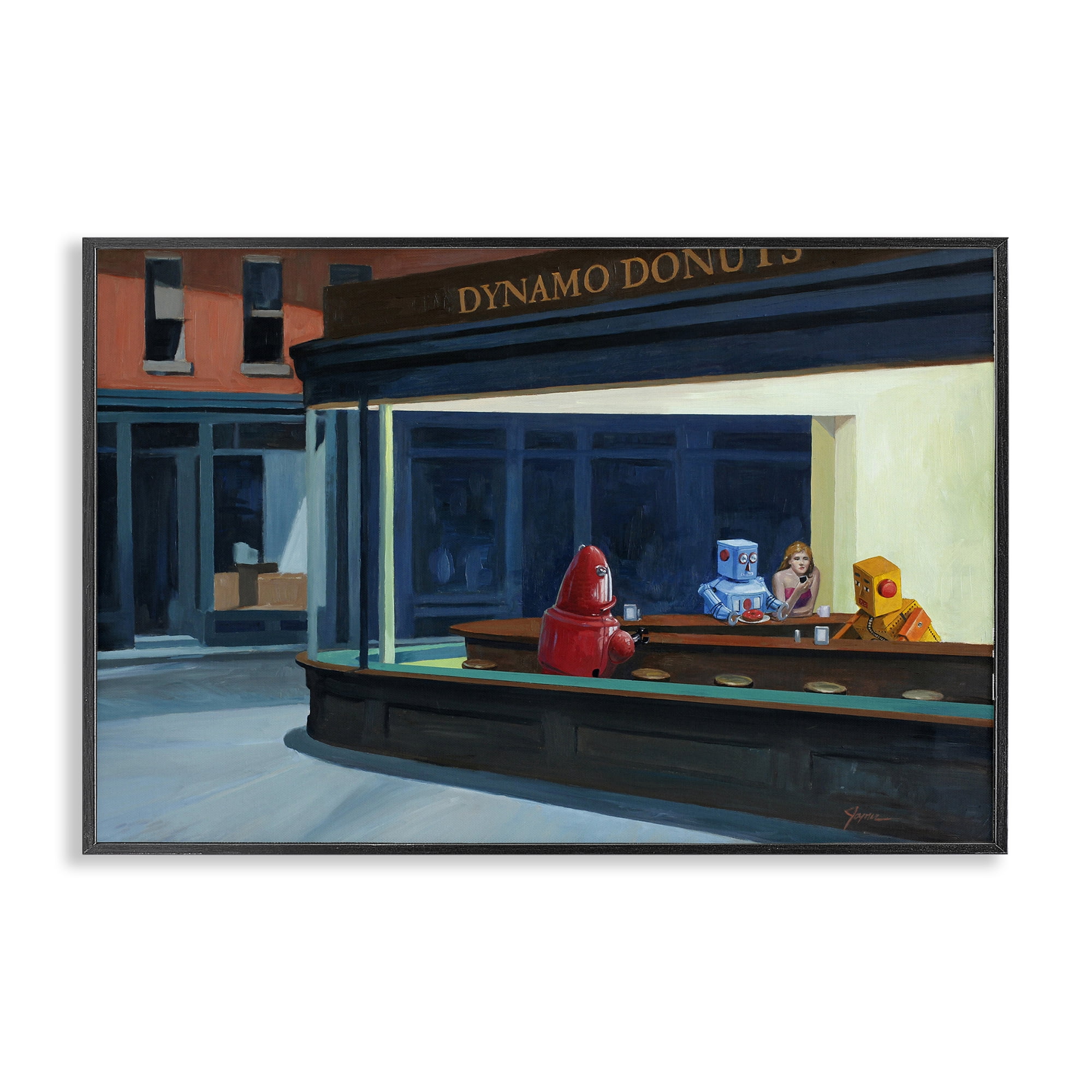 Stupell Industries Robots in Donut Shop Black Framed Giclee Art, design by Eric Joyner