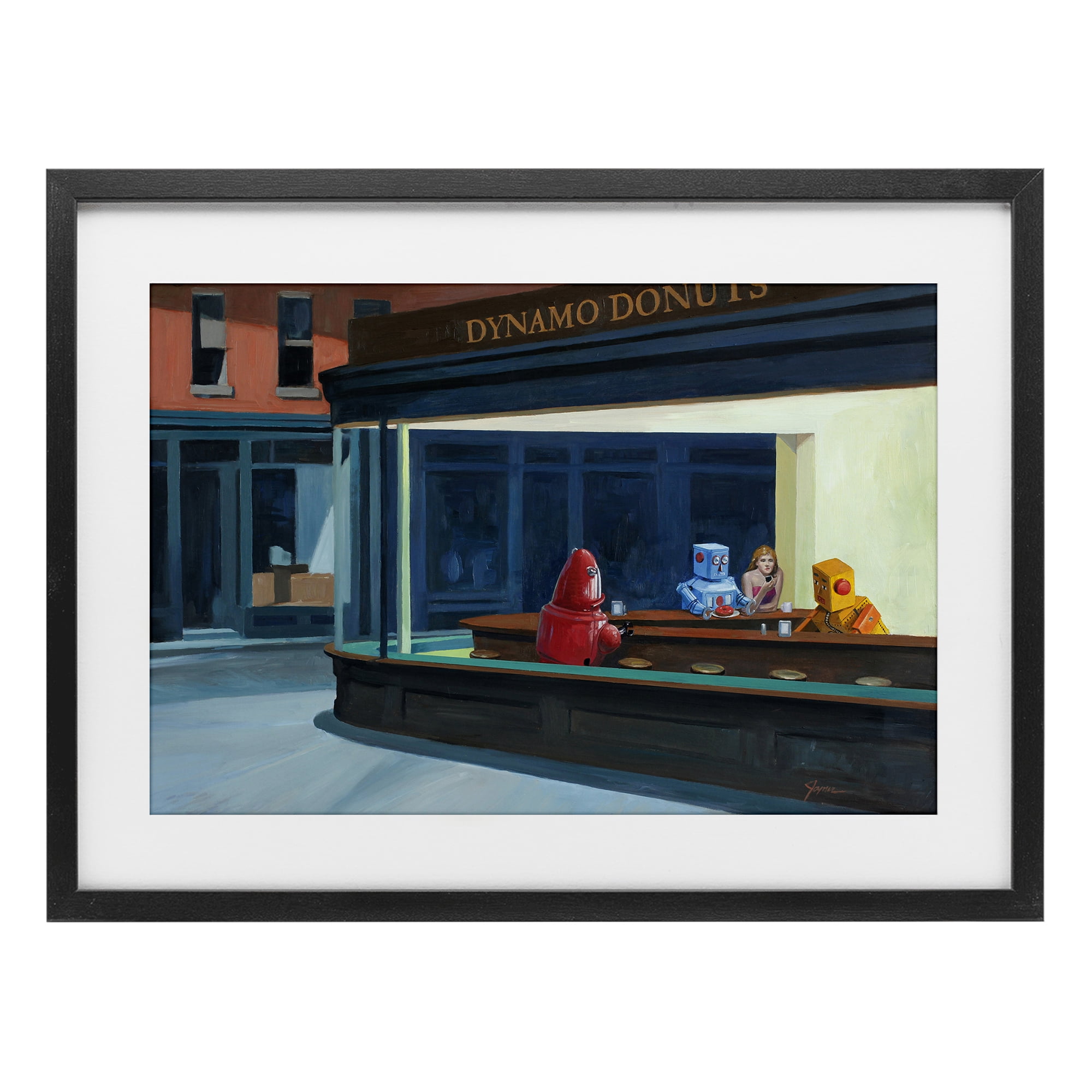 Stupell Industries Robots in Donut Shop Black Framed Print Under Glass, design by Eric Joyner