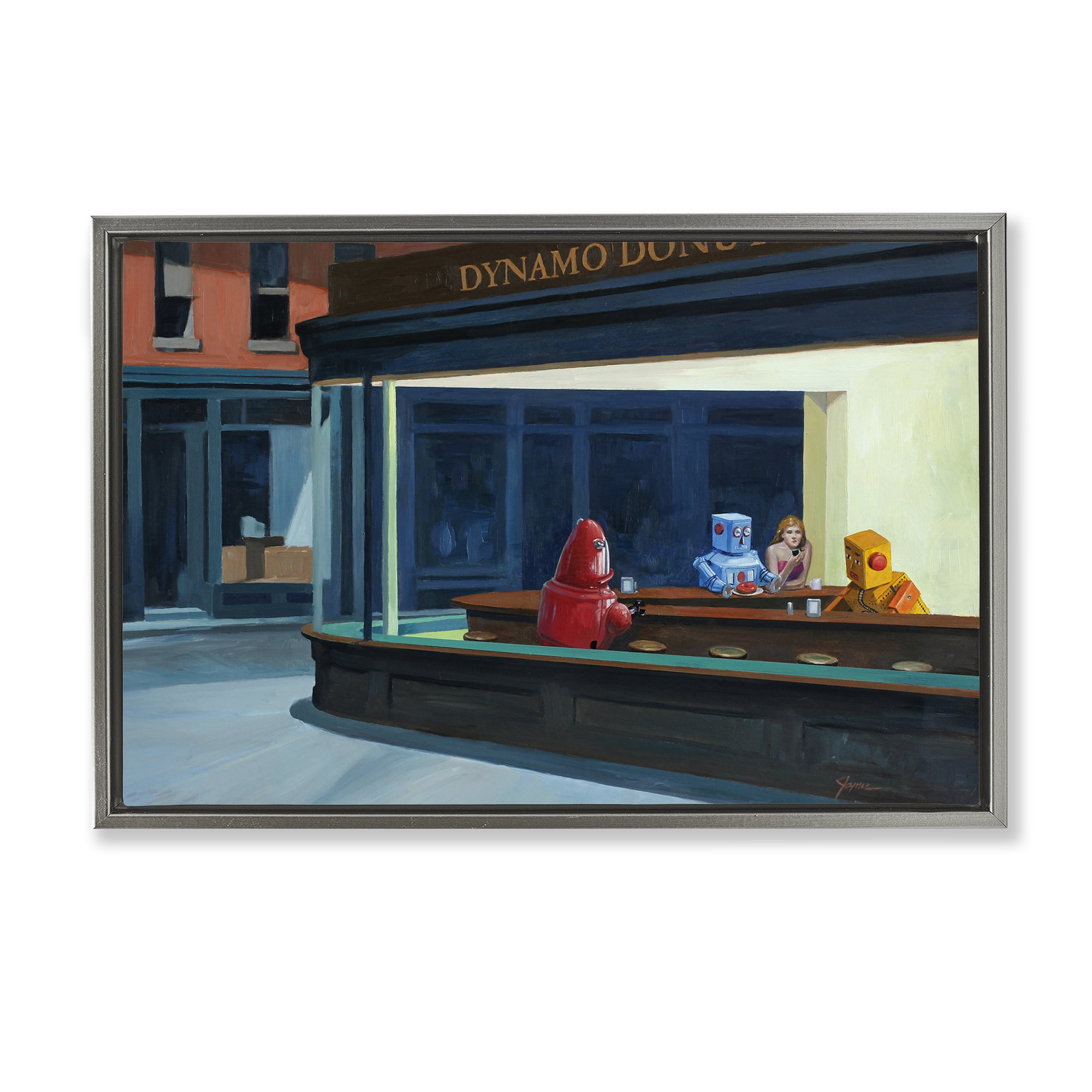 Stupell Industries Robots in Donut Shop Gray Framed Floater Canvas Wall Art, design by Eric Joyner