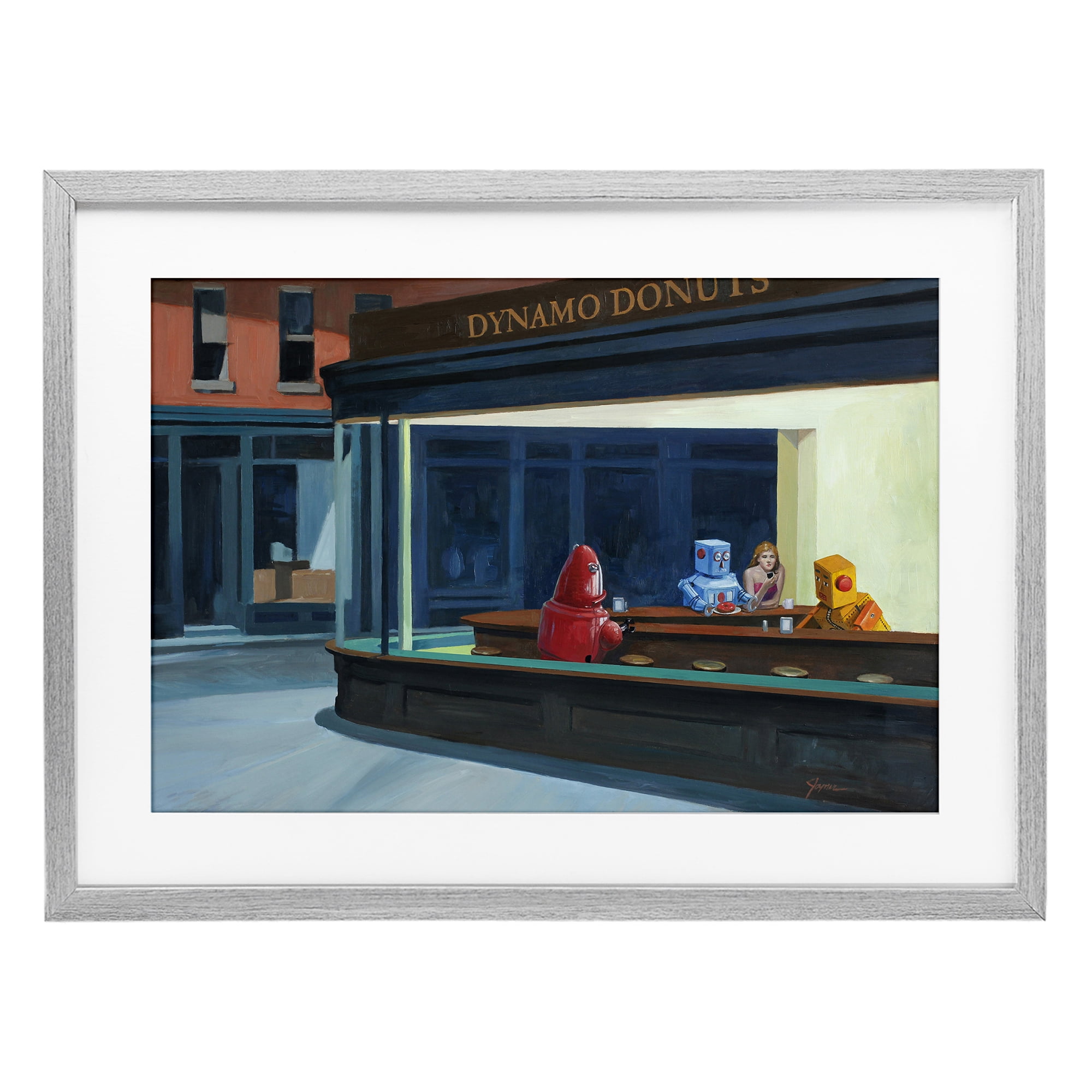 Stupell Industries Robots in Donut Shop Gray Framed Print Under Glass, design by Eric Joyner