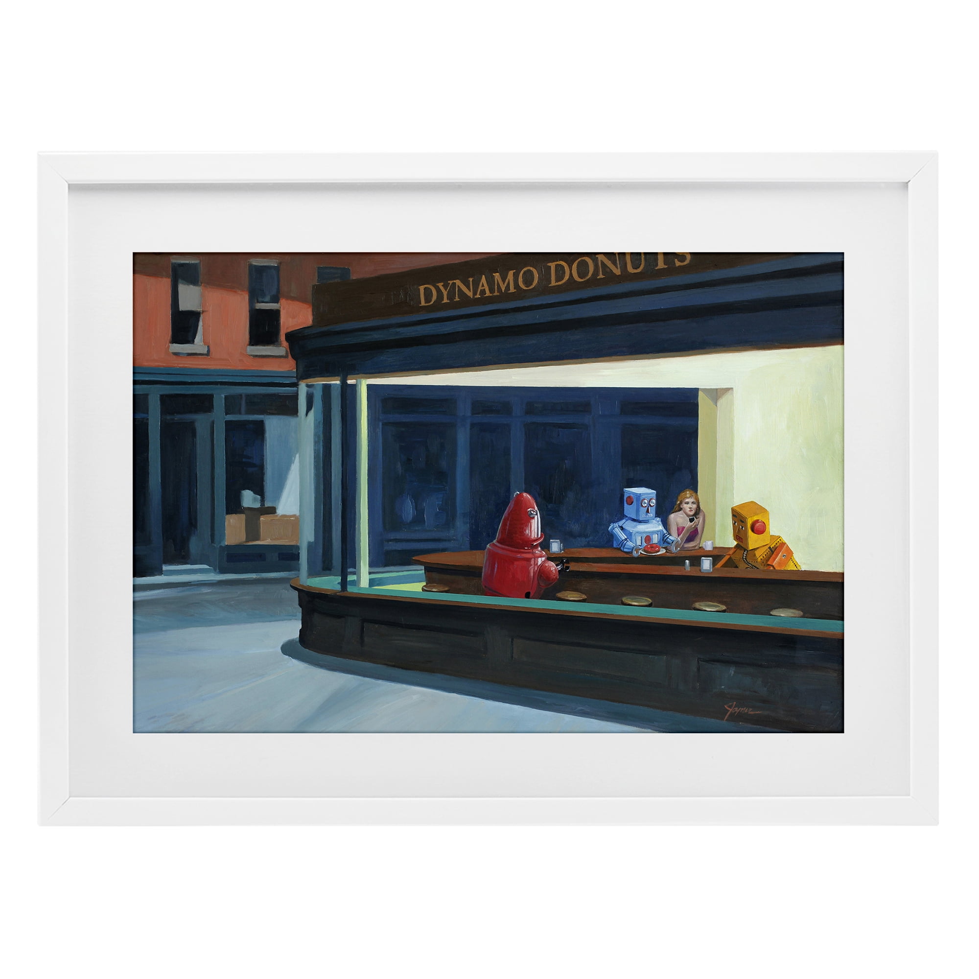 Stupell Industries Robots in Donut Shop White Framed Print Under Glass, design by Eric Joyner