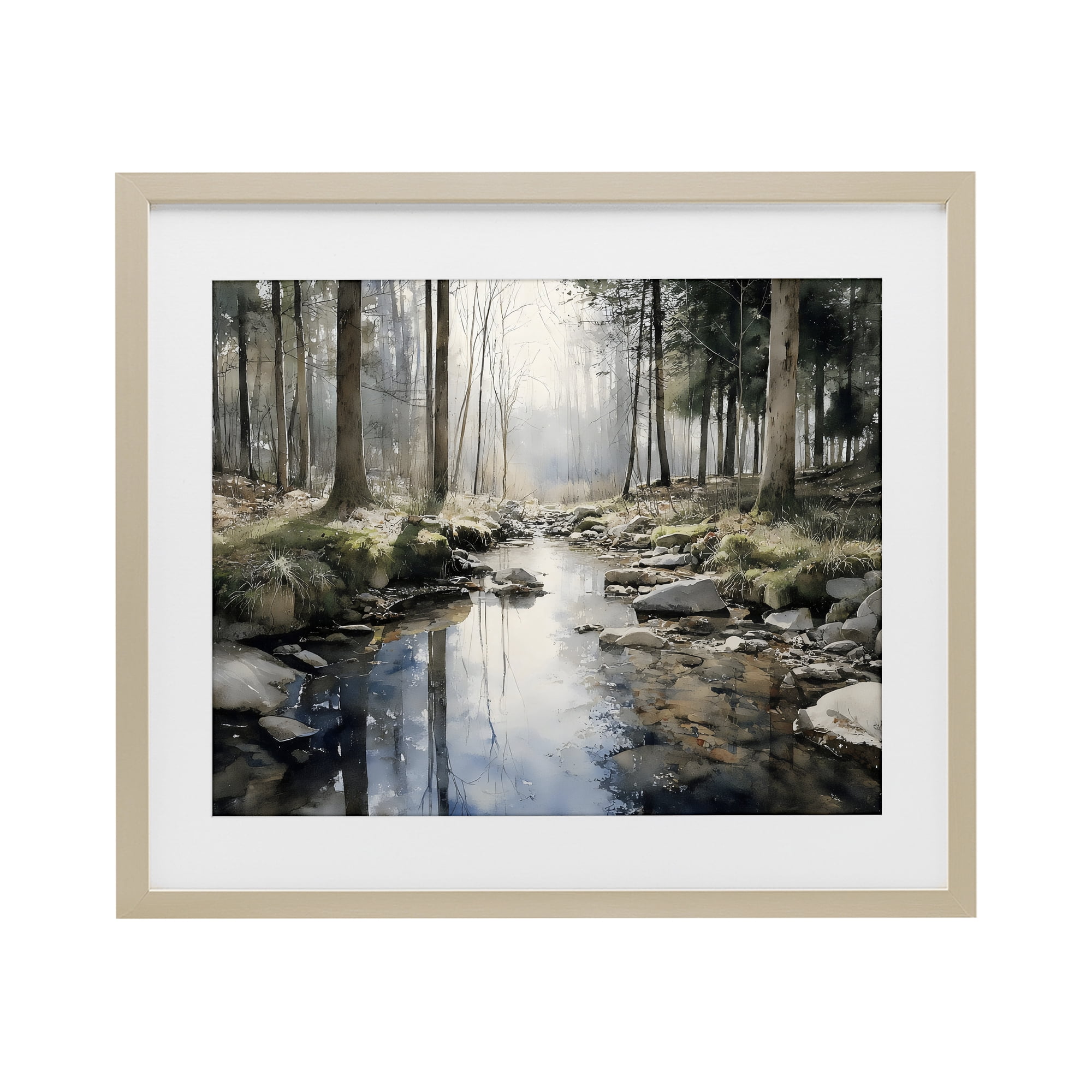 Stupell Industries Rock Creek in Morning Mist Birch Framed Print Under Glass, design by Franklyn Gregory