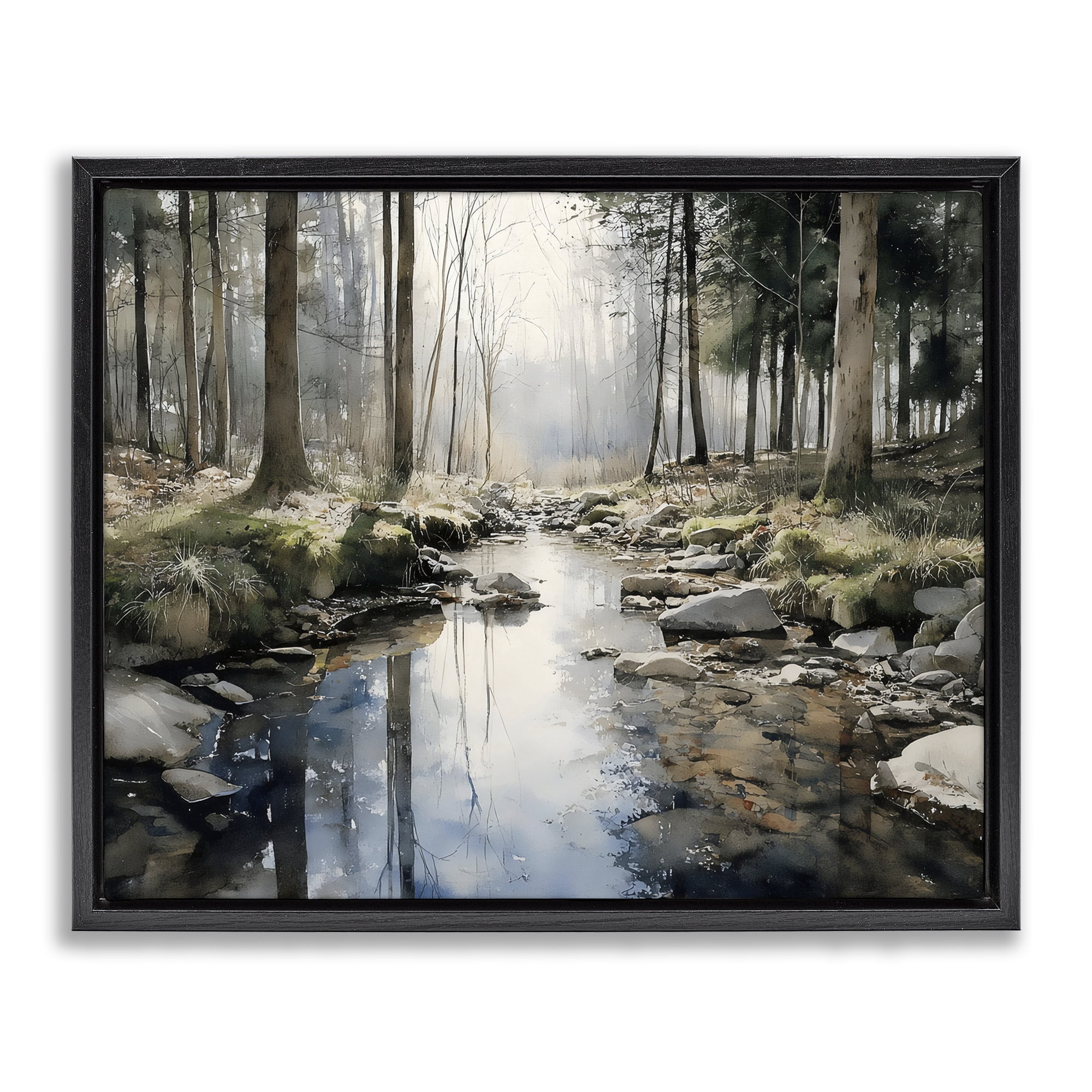 Stupell Industries Rock Creek in Morning Mist Black Framed Floater Canvas Wall Art, design by Franklyn Gregory