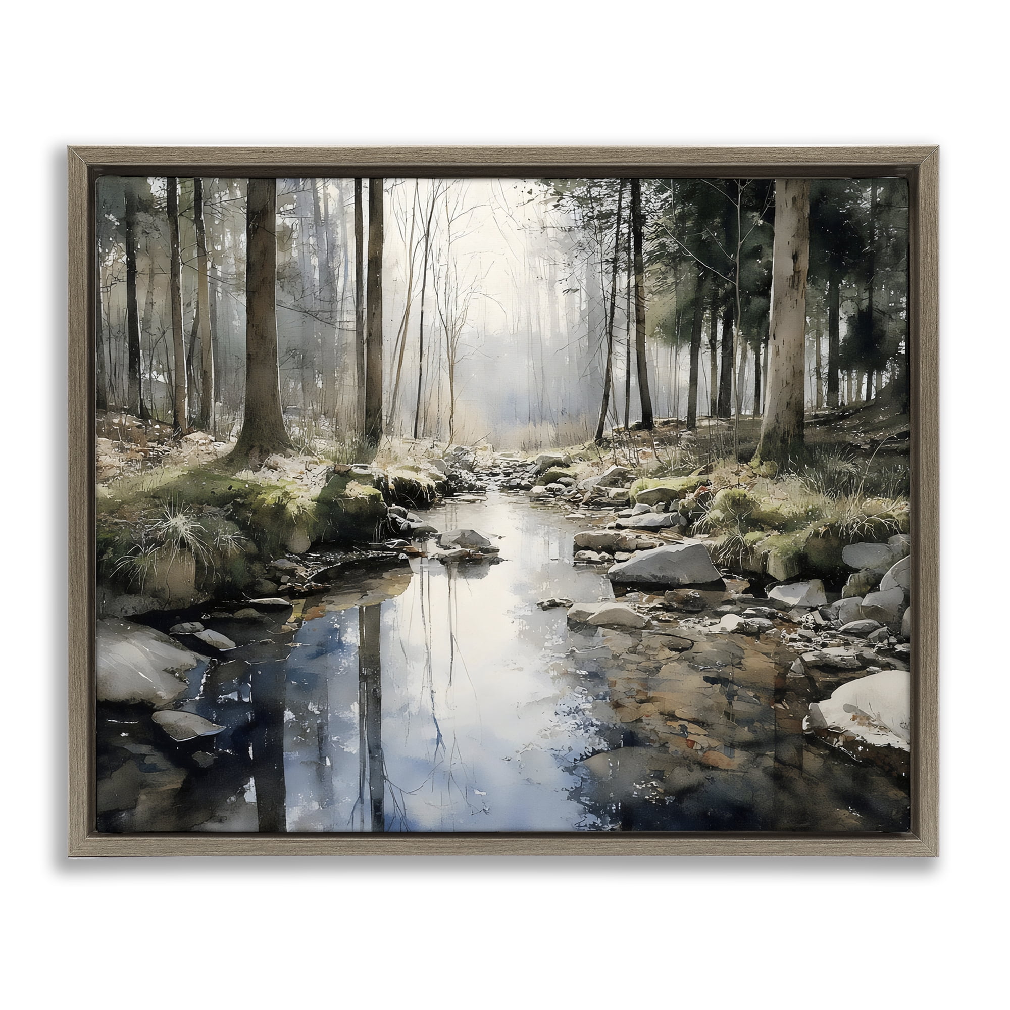 Stupell Industries Rock Creek in Morning Mist Brown Framed Floater Canvas Wall Art, design by Franklyn Gregory