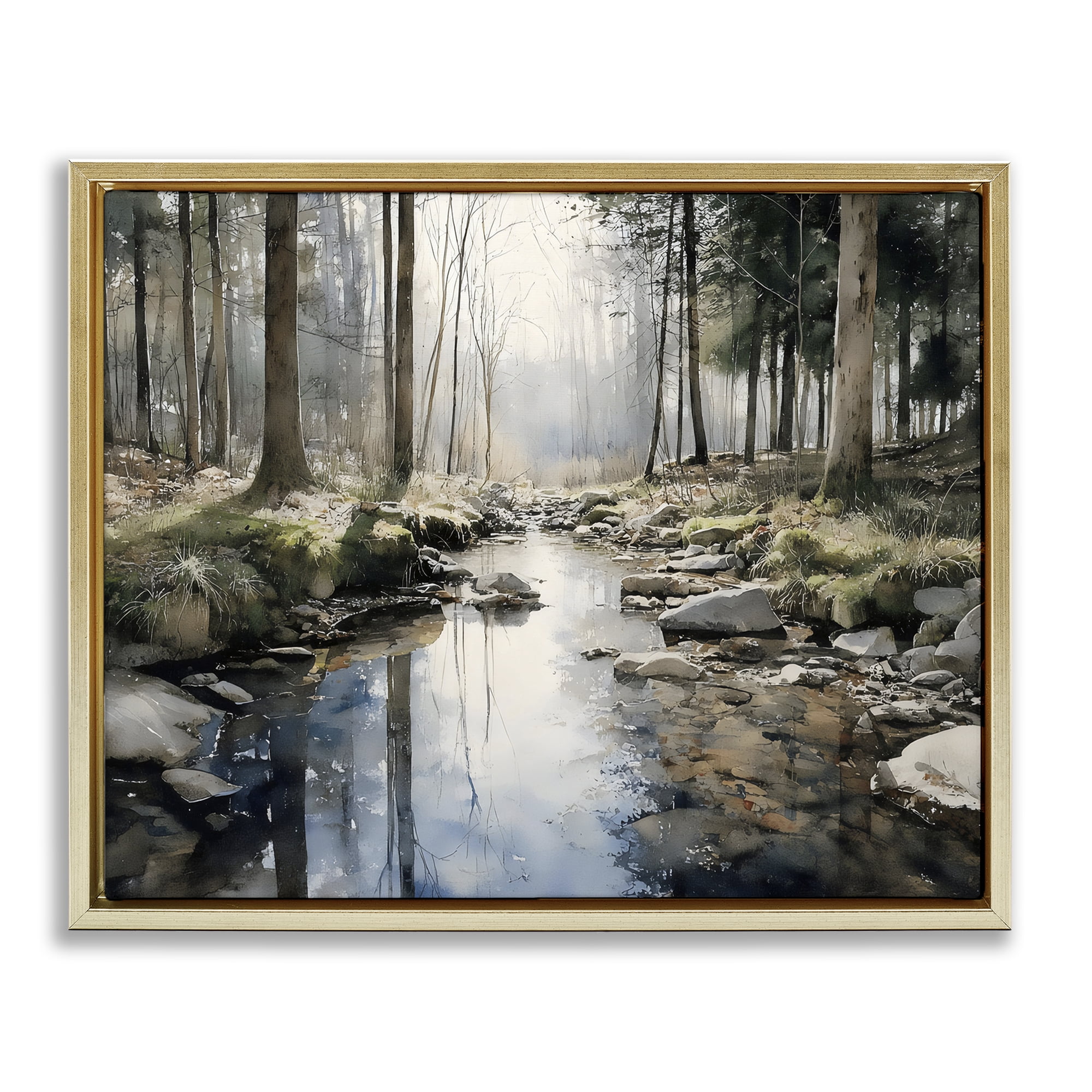 Stupell Industries Rock Creek in Morning Mist Gold Framed Floater Canvas Wall Art, design by Franklyn Gregory