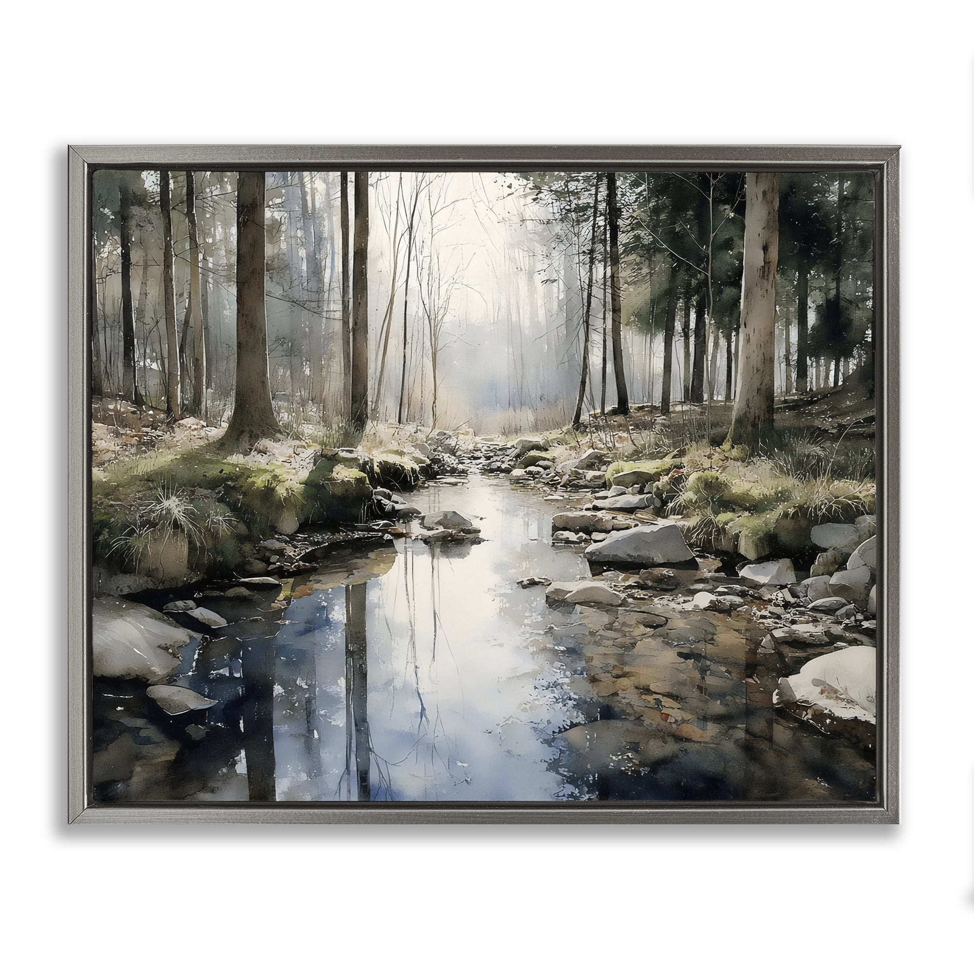Stupell Industries Rock Creek in Morning Mist Gray Framed Floater Canvas Wall Art, design by Franklyn Gregory