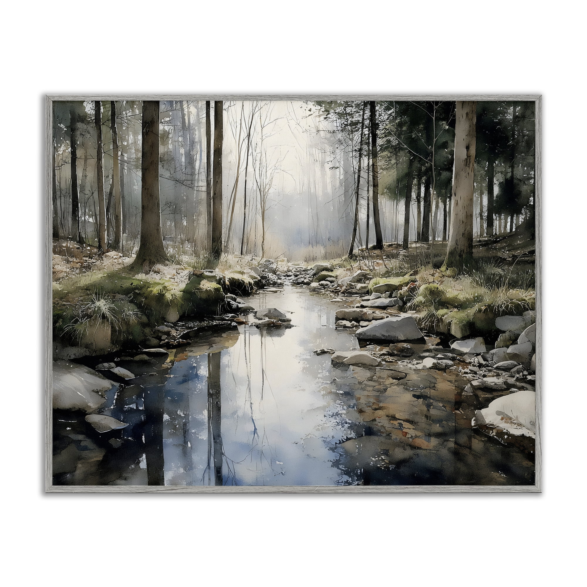 Stupell Industries Rock Creek in Morning Mist Gray Framed Giclee Art, design by Franklyn Gregory