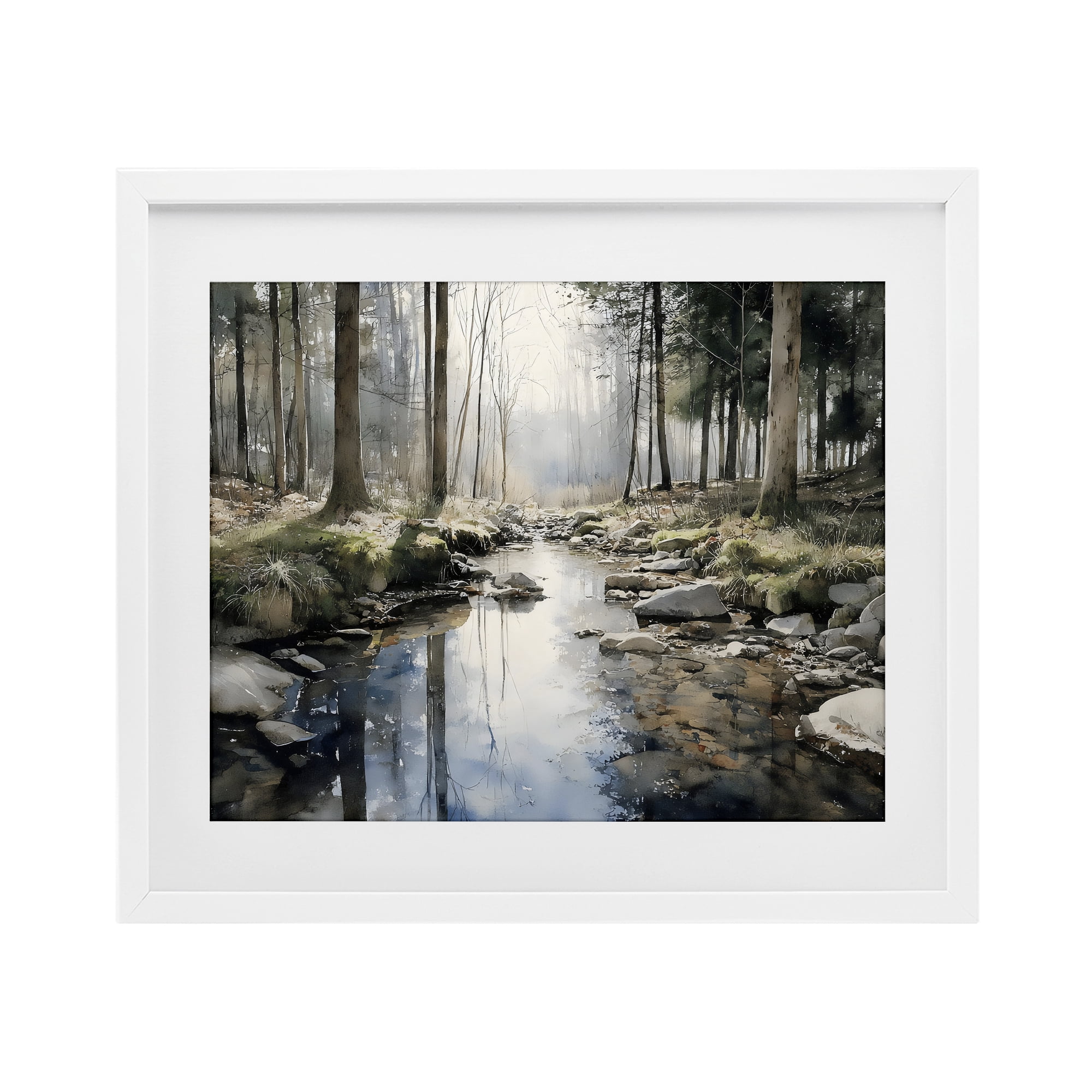 Stupell Industries Rock Creek in Morning Mist White Framed Print Under Glass, design by Franklyn Gregory