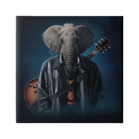 Stupell Industries Rock Musician Elephant Animals & Insects Painting Gallery Wrapped Canvas Art Print Wall Art, 17 x 17