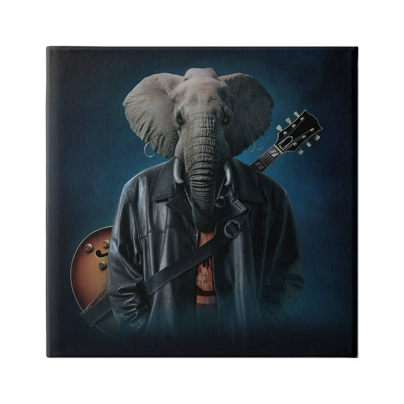 Stupell Industries Rock Musician Elephant Animals & Insects Painting Gallery Wrapped Canvas Art Print Wall Art, 30 x 30
