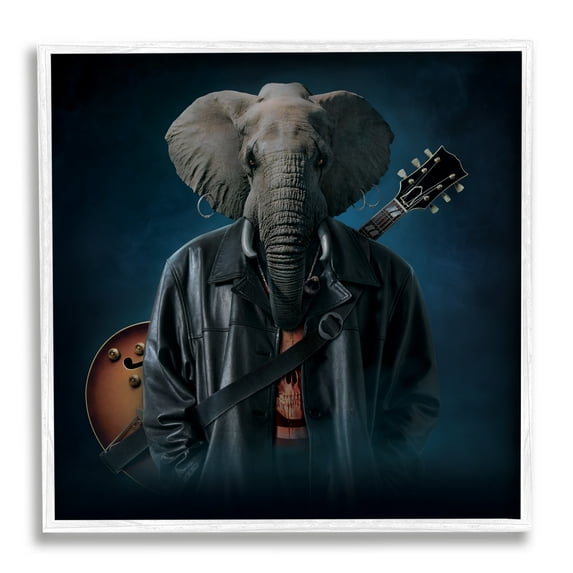 Stupell Industries Rock Musician Elephant Animals & Insects Painting White Framed Art Print Wall Art, 17 x 17